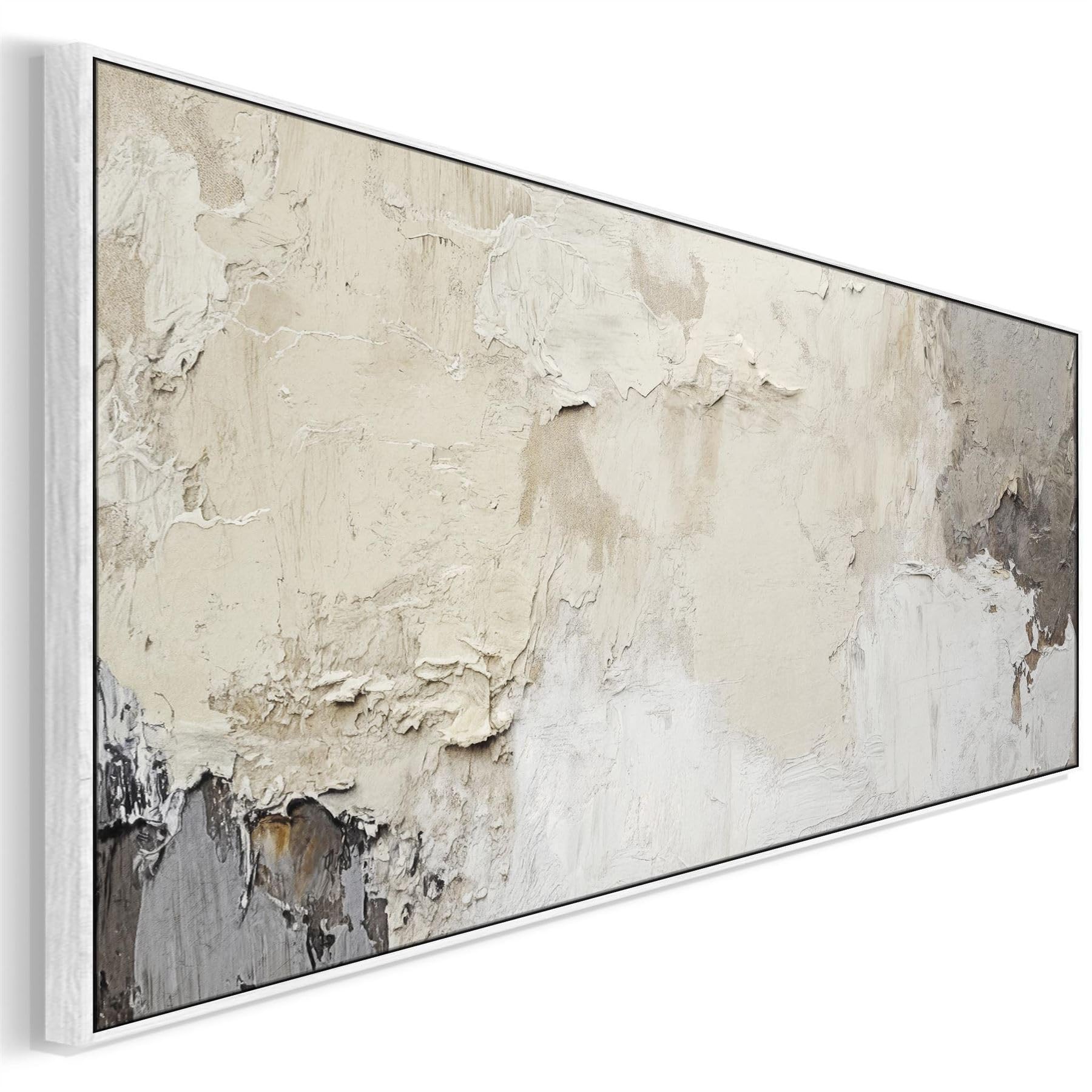 Wallfillers Neutral Beige Long Thin Panoramic Wall Art Canvas Neutral Cream Grey Abstract (143 X 52Cm)