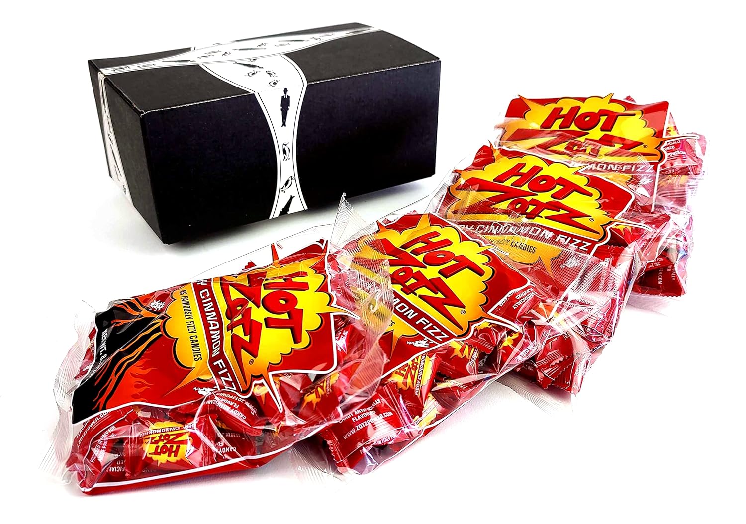 Hot Zotz Fizzy Cinnamon Candy, 8.1 oz Bags in a BlackTie