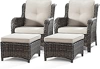 Vista 91 de Juego de 2 sillas de patio giratorias de 360 grados para exteriores y mesa auxiliar a juego – 3 sillas deslizantes de mimbre para patio con cojines