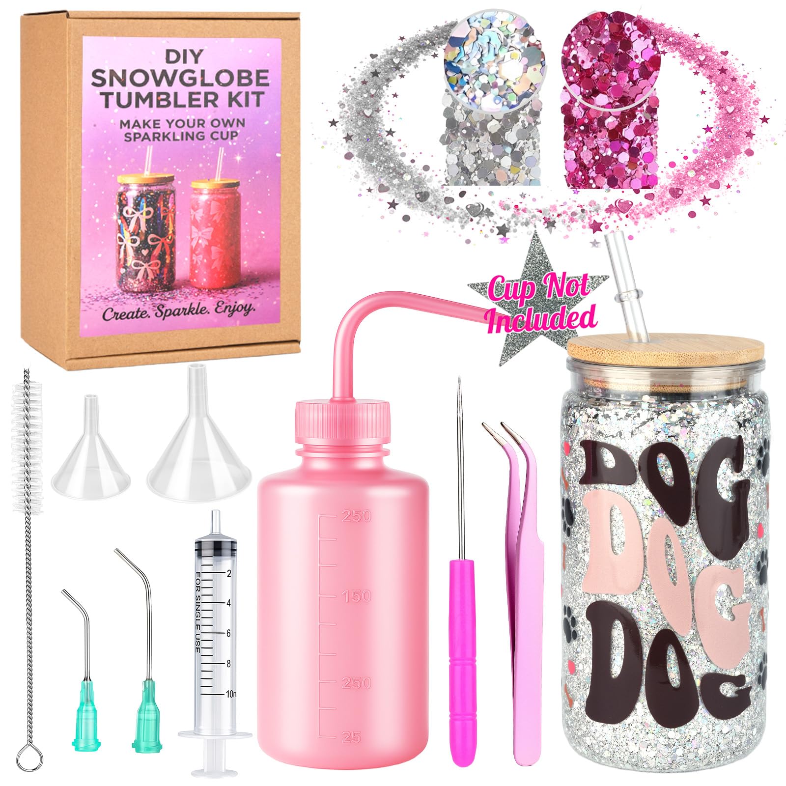 Snow Globe Tumbler Supplies – 11 Pcs DIY Glitter Snowglobe Tumbler Craft Supplies Starter Kit, Accessories Only (Cup Not Included)-image-49