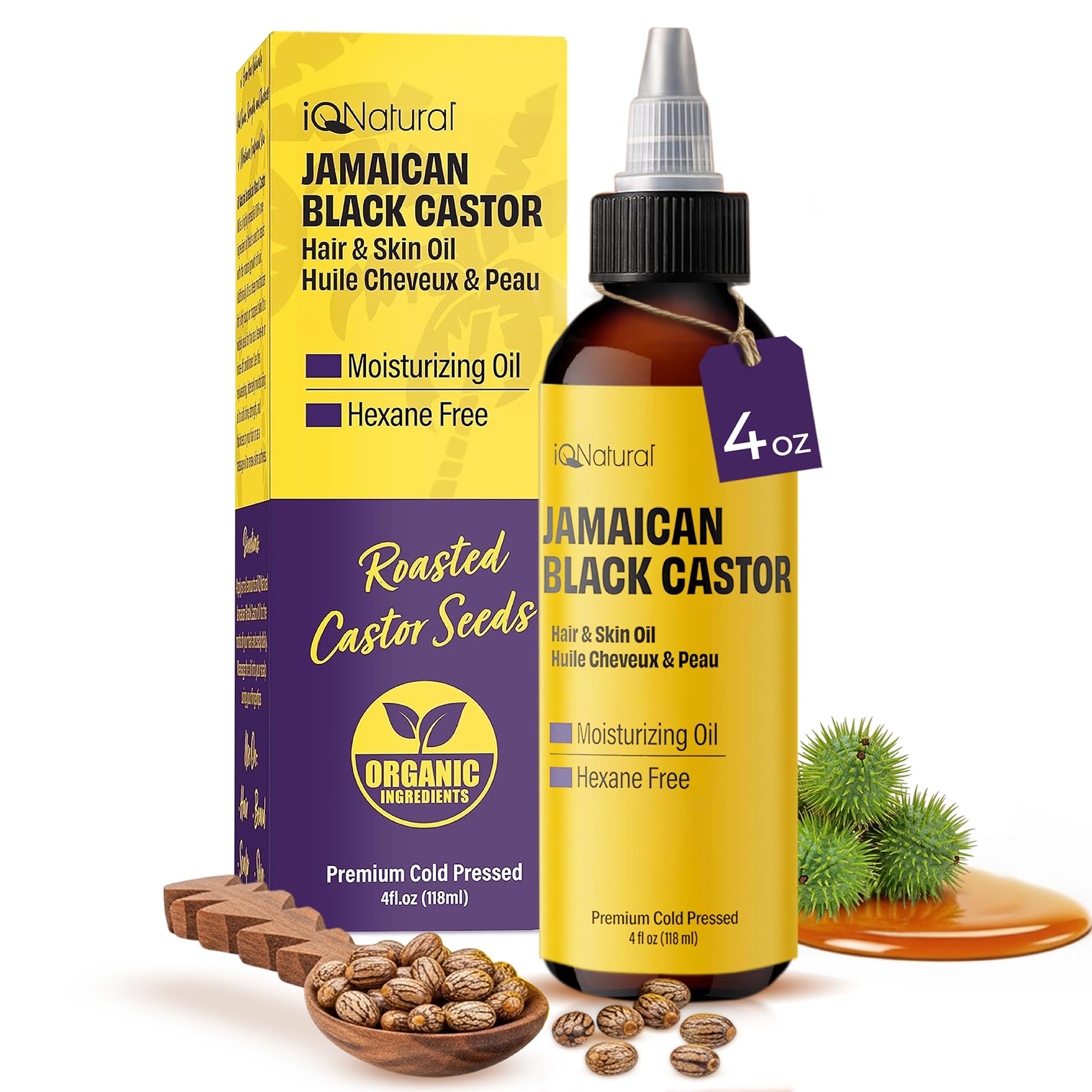 4oz Organic Cold Pressed Jamaican Black Castor Oil for Hair Growth and Damaged, Dry Scalp - Unscented, Hexane-Free