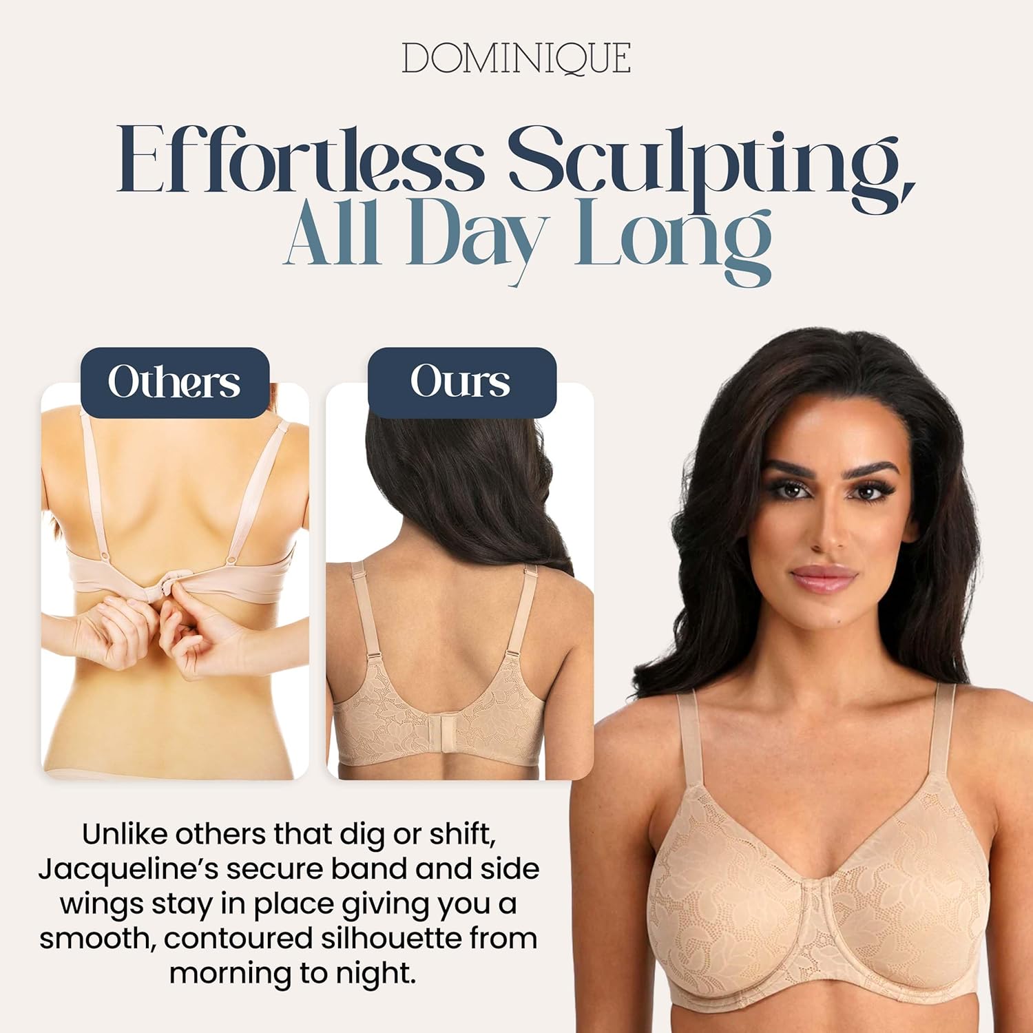 Dominique Women’s Jacqueline Jacquard Minimizer Bra #7018 – Seamless Full Figure Underwire Lingerie for Women