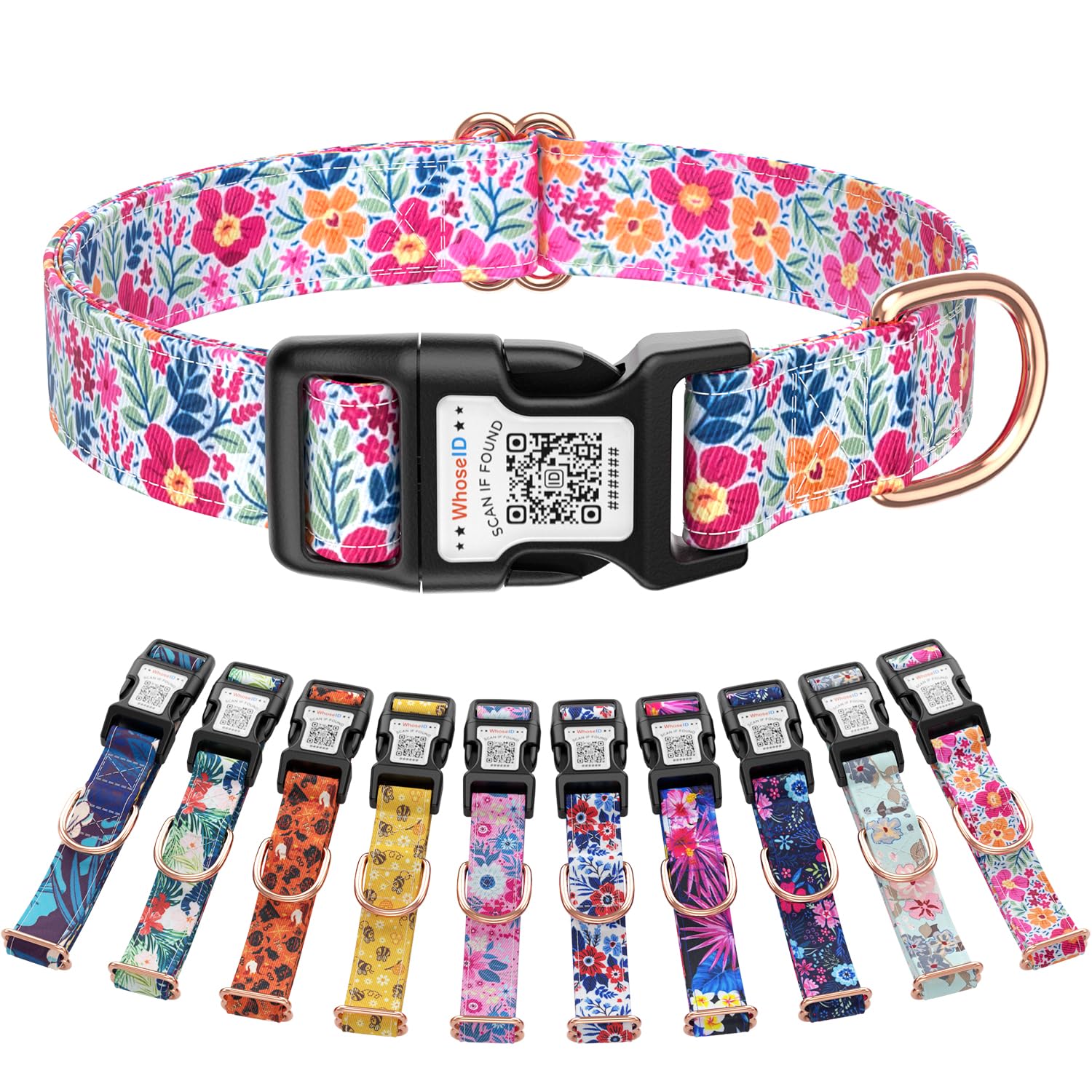 Cute Adjustable Dog Collar with QR Code Buckle - Metal Clip & Cotton Webbing Comfort Fit for Mediun Pets