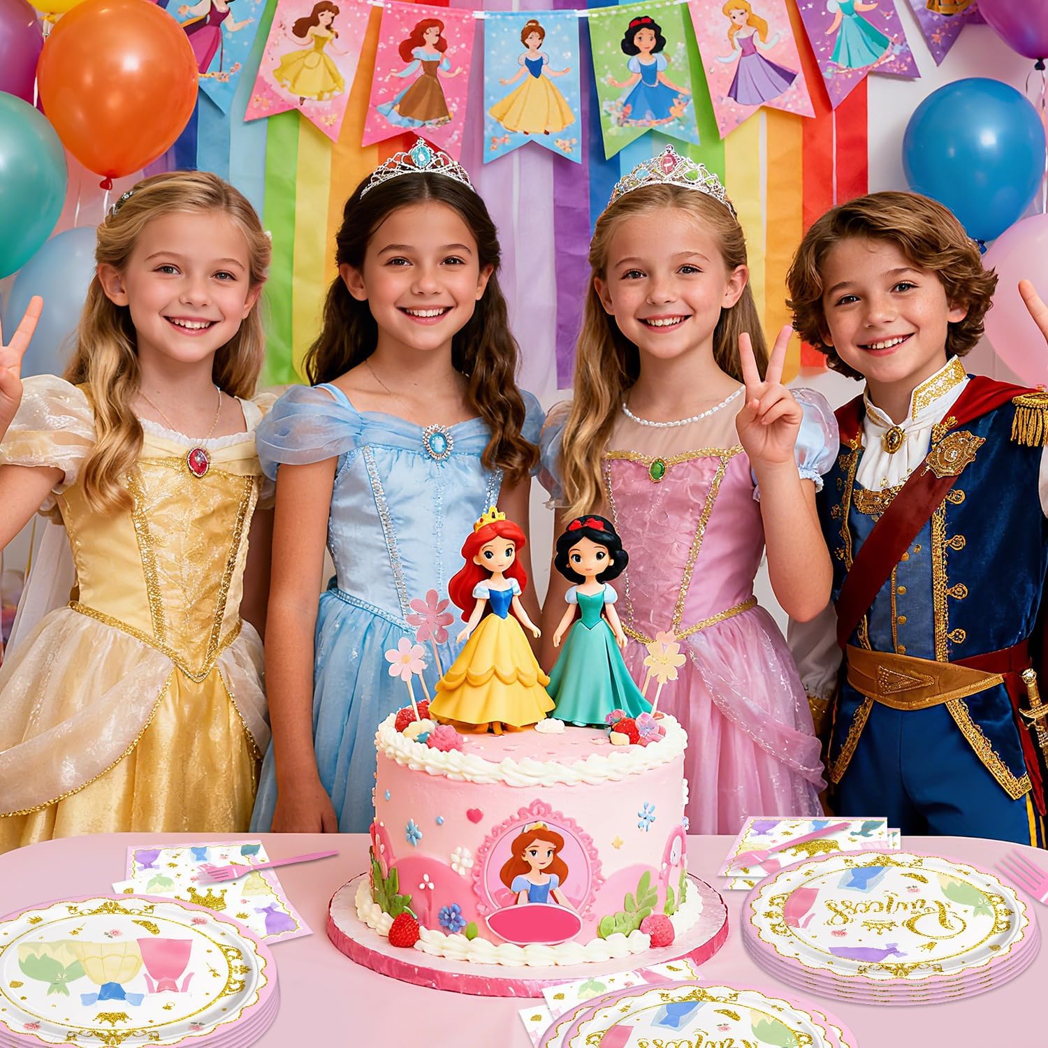 96pcs Princess Birthday Party Decorations Elegant Paper Plates Napkins Forks for Baby Shower Princess Themed Birthday Party Supplies,Suitable for 24 Guests - Image 7