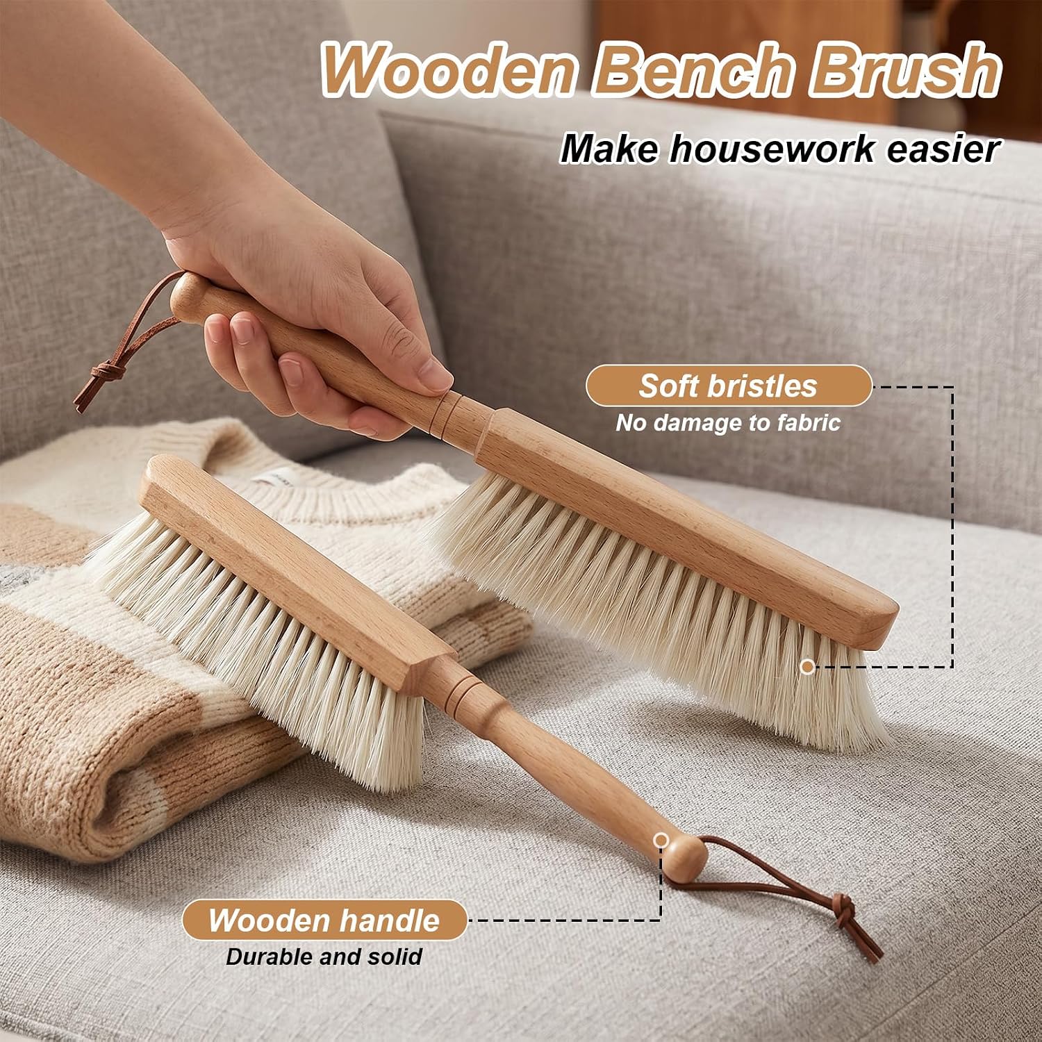 2pcs Horse Hair Brush Horsehair Bristles Duster Horse Hair Brush with Wood Handle Counter Brushs for Furniture, Drafting, Patio, Bed, Fireplace, Hand Broom, Dust Brushs