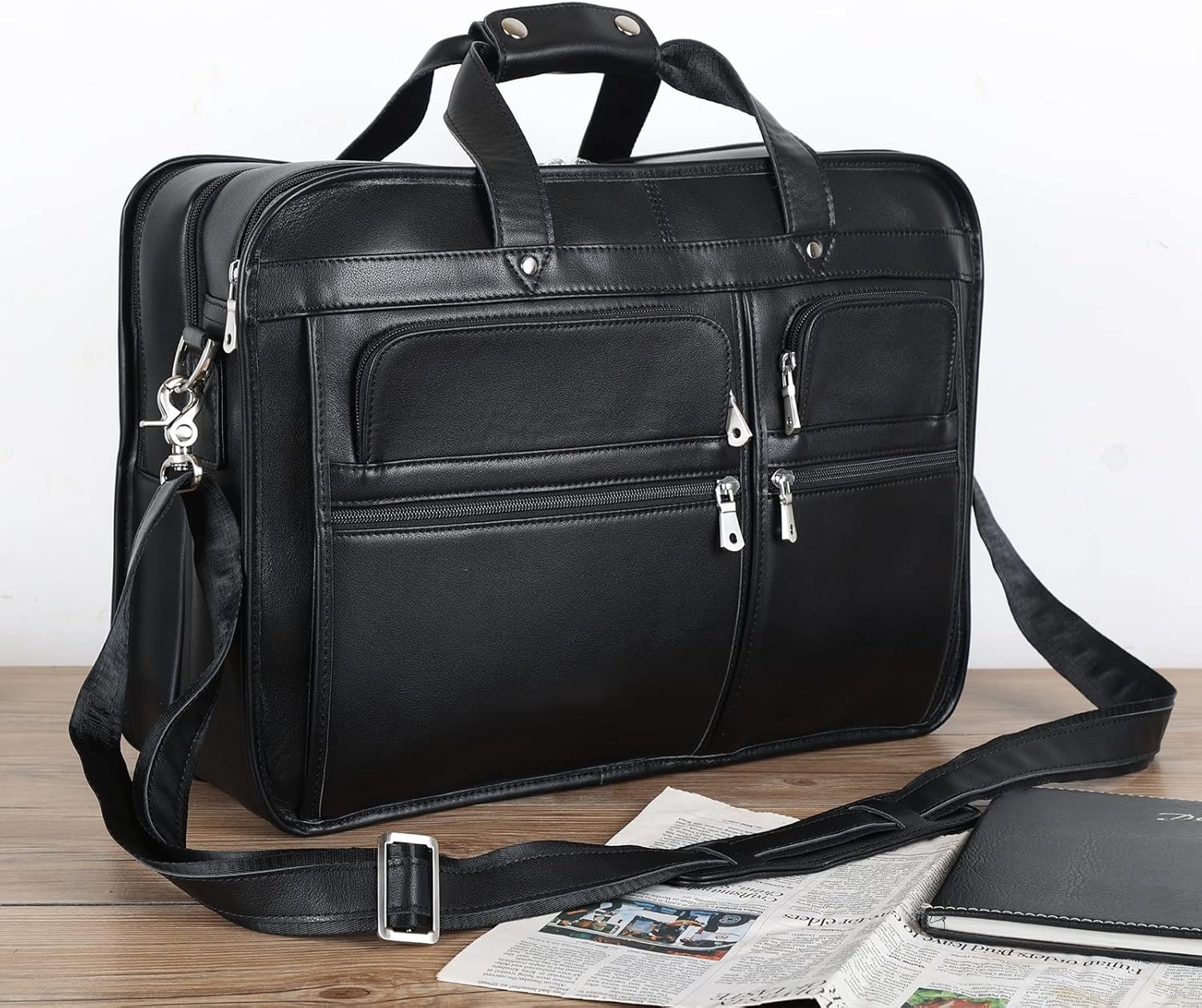 Polare 18.5” Full Grain Leather Laptop Briefcase Messenger Bag Tote For Men Large Fits 17.3” Laptop - Image 7