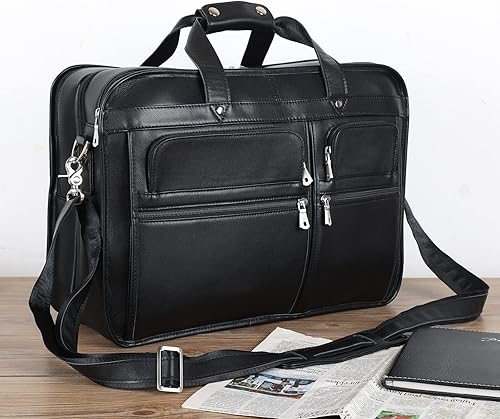 Miniatura 7 de Polare - Maletín de cuero de grano completo de 18.5 pulgadas para computadora portátil, bolsa de mensajero para hombres, grande para portátiles de