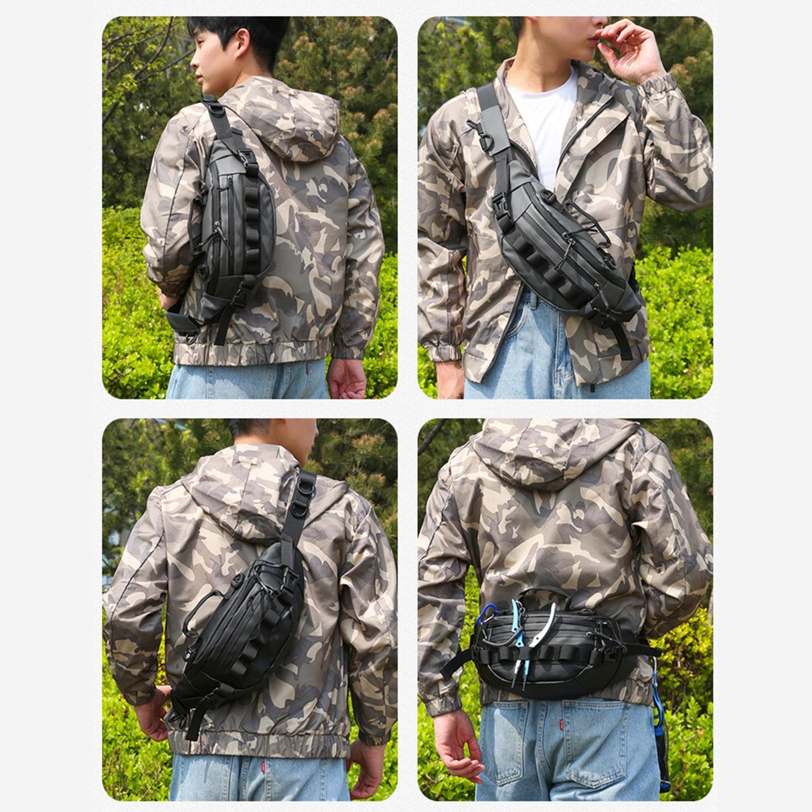 Marsupio da pesca – Marsupio per pesca a mosca, marsupio multifunzionale per escursionismo, borsa portatile per pesca a mosca, accessori per uomini e donne, corsa, ciclismo, escursionismo, Nero