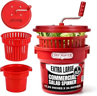 Chef Master 5 Gallon Commercial Salad Spinner Dryer - Manual Lettuce Spinner with Brake, Sealed Gearbox for Restaurants & Meal Prep
