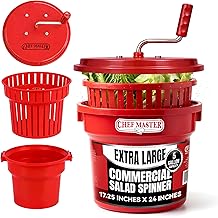 5 Gallon Chef Master Commercial Salad Spinner Dryer &ndash; Hand Powered Manual Lettuce Spinner and Fruit Washer Bowl w/ Strainer - Sealed Gearbox, Built In Brake System - Durable Spinner Mechanism - 90005
