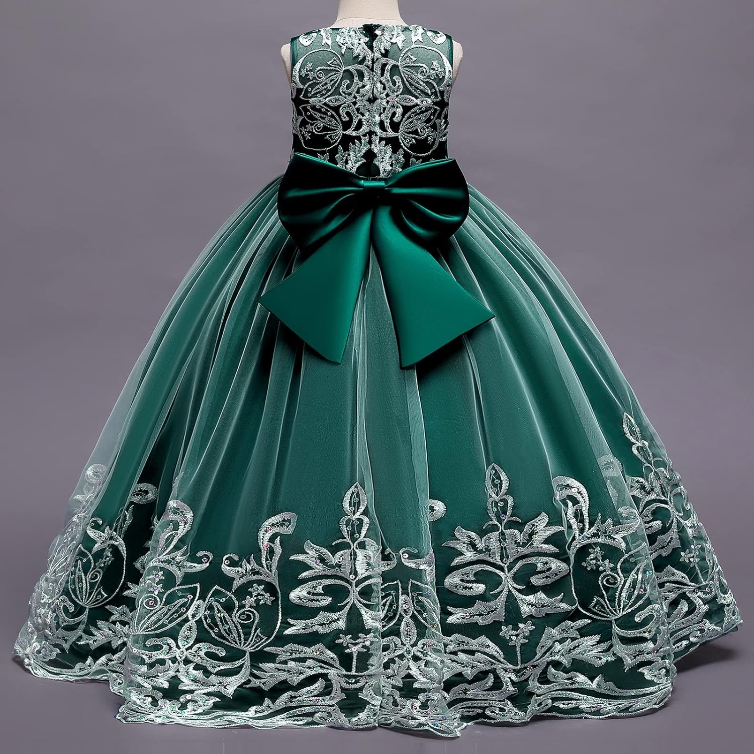 Flower Girl Lace Dress for Kids Wedding Bridesmaid Pageant Party Formal Long Gown Princess Communion Tulle Bow Dresses - Image 6