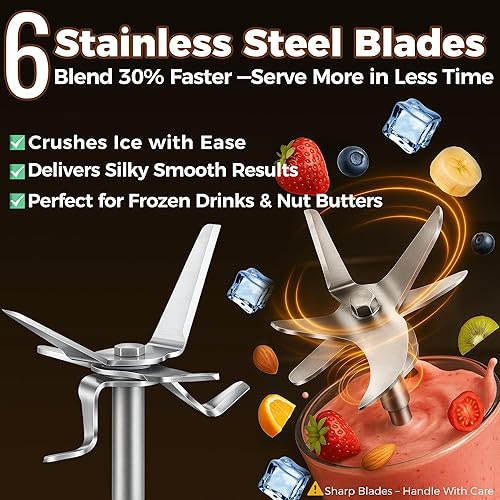 Miniatura 5 de TALIA Batidora de batidos para triturar hielo y batidos, licuadoras de encimera de 750 W con tarro de vidrio de 48 onzas y 6 cuchillas de acero