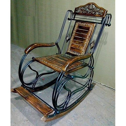HDEC Wooden & Iron Rocking Chair - Brown