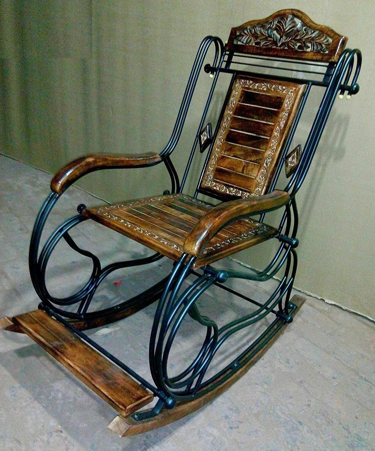FWA Wooden & Iron Rocking Chair for Adults for Home - Brown-image-36