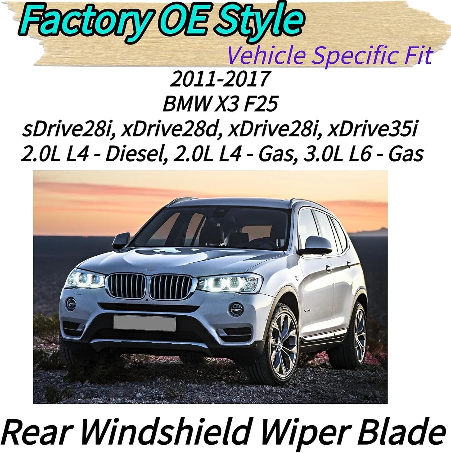 Rear Wiper Blade & Arm Replacement for BMW X3 F25 sDrive28i xDrive28d xDrive28i xDrive35i 2011-2017 2016 2015 2014 2013 2012 - All-Season Rear Back Windshield Wiper Blade Set