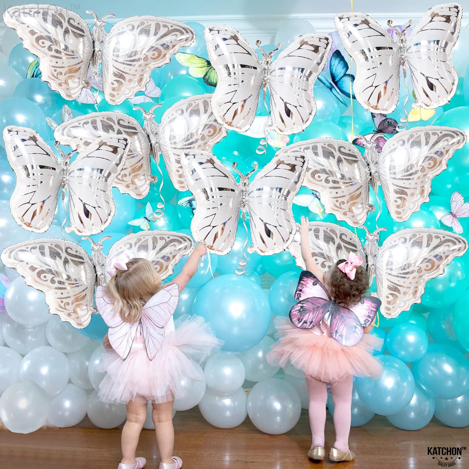KatchOn, Big Butterfly Balloons - 38 Inch, Pack of 12, Helium Supported | Metallic & Mylar Butterfly Foil Balloons for Party Decorations