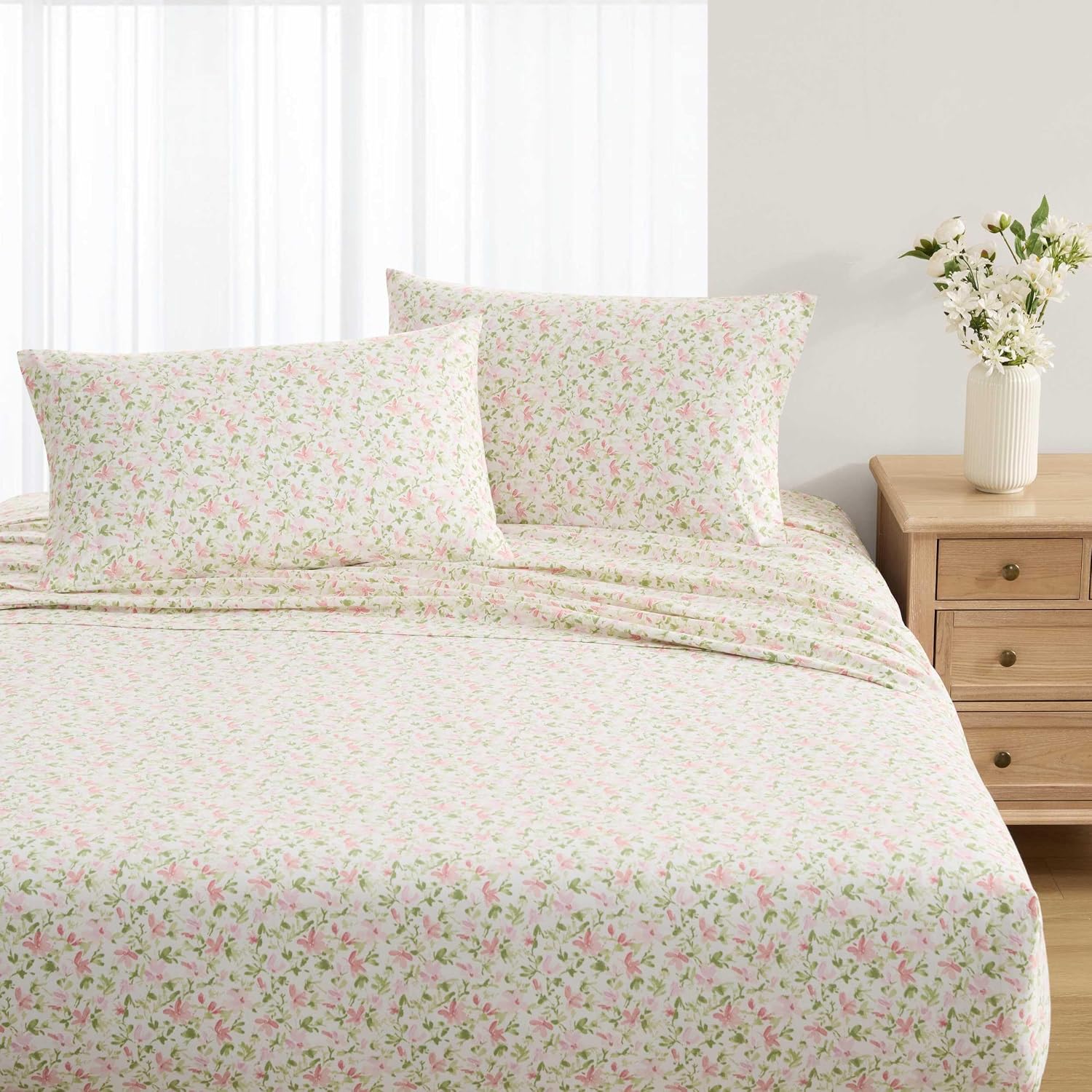 Laura Ashley - Standard Pillowcase Set, 100% Cotton Percale, Crisp and Breathable Fabric, Ruffle Hem Detail with Floral Print Design, Set of 2 (Victoria Blue Floral)