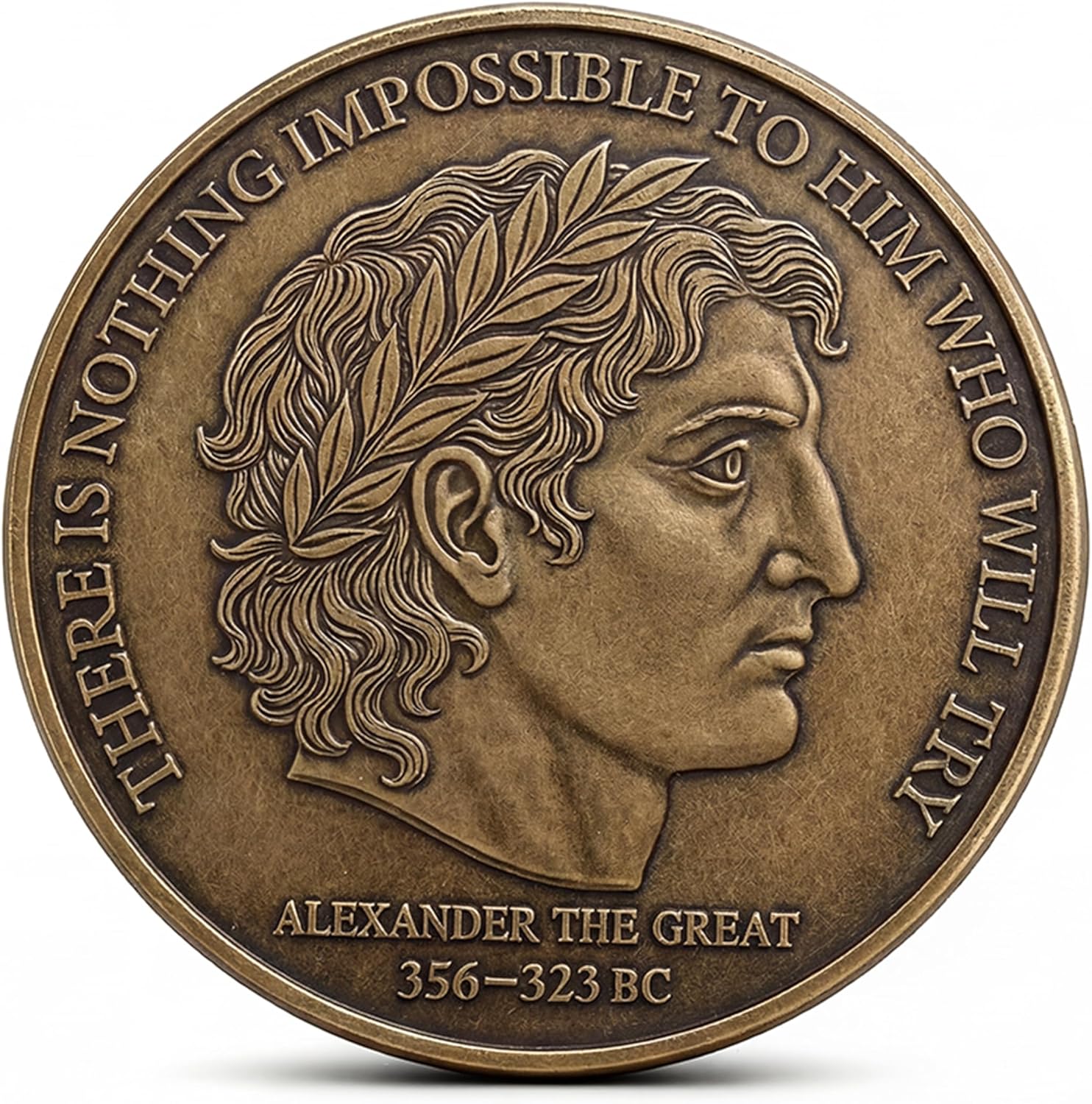 Alexander The Great Coin - Motivational EDC Pocket Token - Nothing Impossible to Him Who Will Try - Inspirational Brass Coin for Courage, Focus & Everyday Carry Gift
