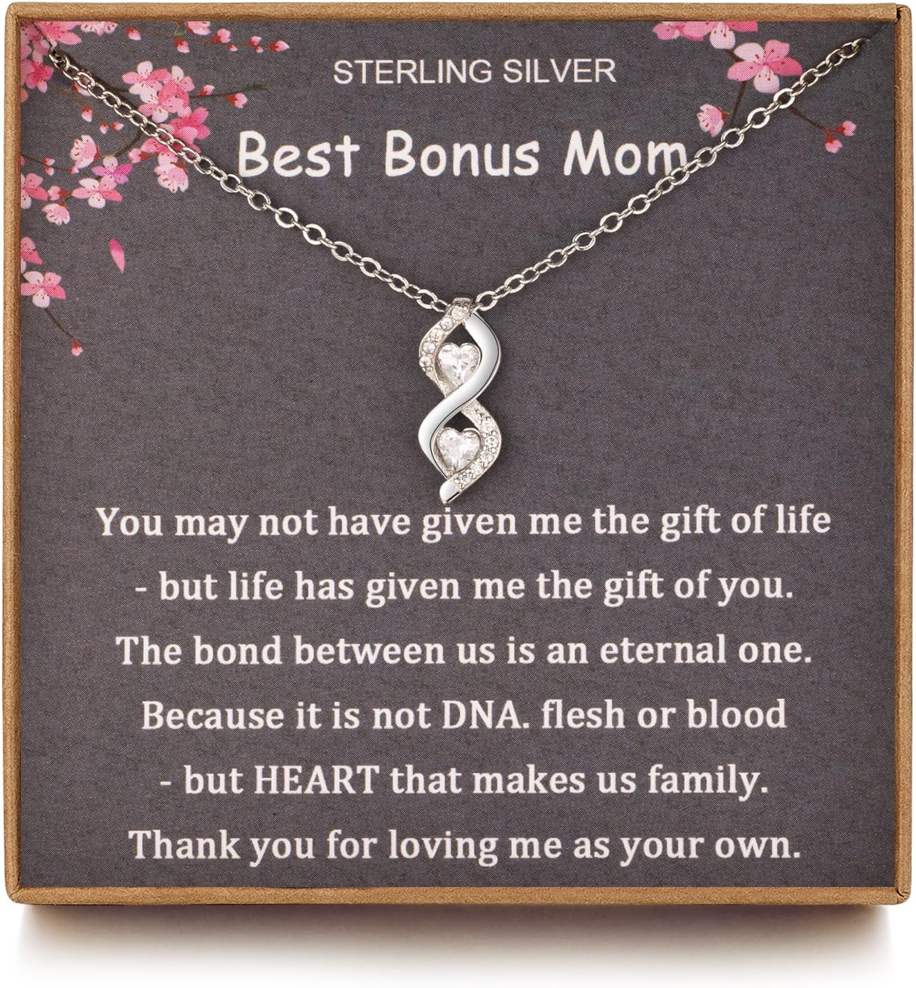 Bonus Mom Gifts from Daughter, Stepmother Mother in Law, 925 Sterling Silver Necklace for Stepmom, Bonus Mom Necklace, Mother in Law Adoption Gifts