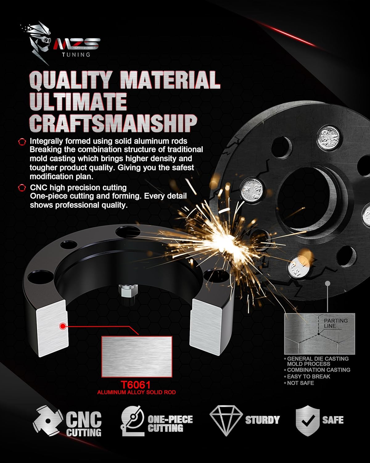 MZS 4x156 Wheel Spacers 131mm + Exhaust Muffler 3" Inlet 4" Outlet Compatible with ATV UTV