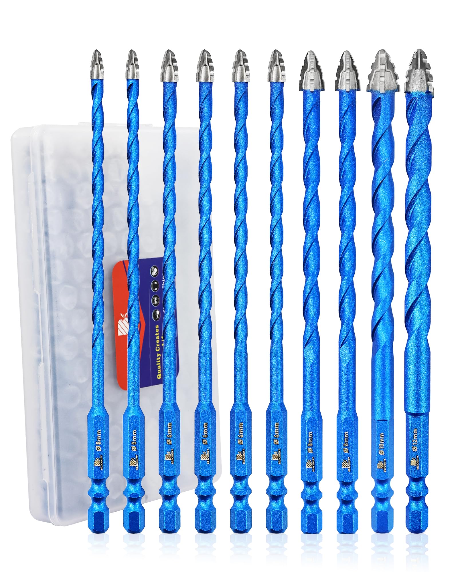 Juego de Brocas de Carburo para Mampostería - 10 Piezas 5 * 2/6 * 4/8 * 2/10/12MM Longitud:152MM Brocas Porcelanico Set para Madera, Plástico, Ladrillo, Cerámica, Vidrio, Hormigón y Mármol