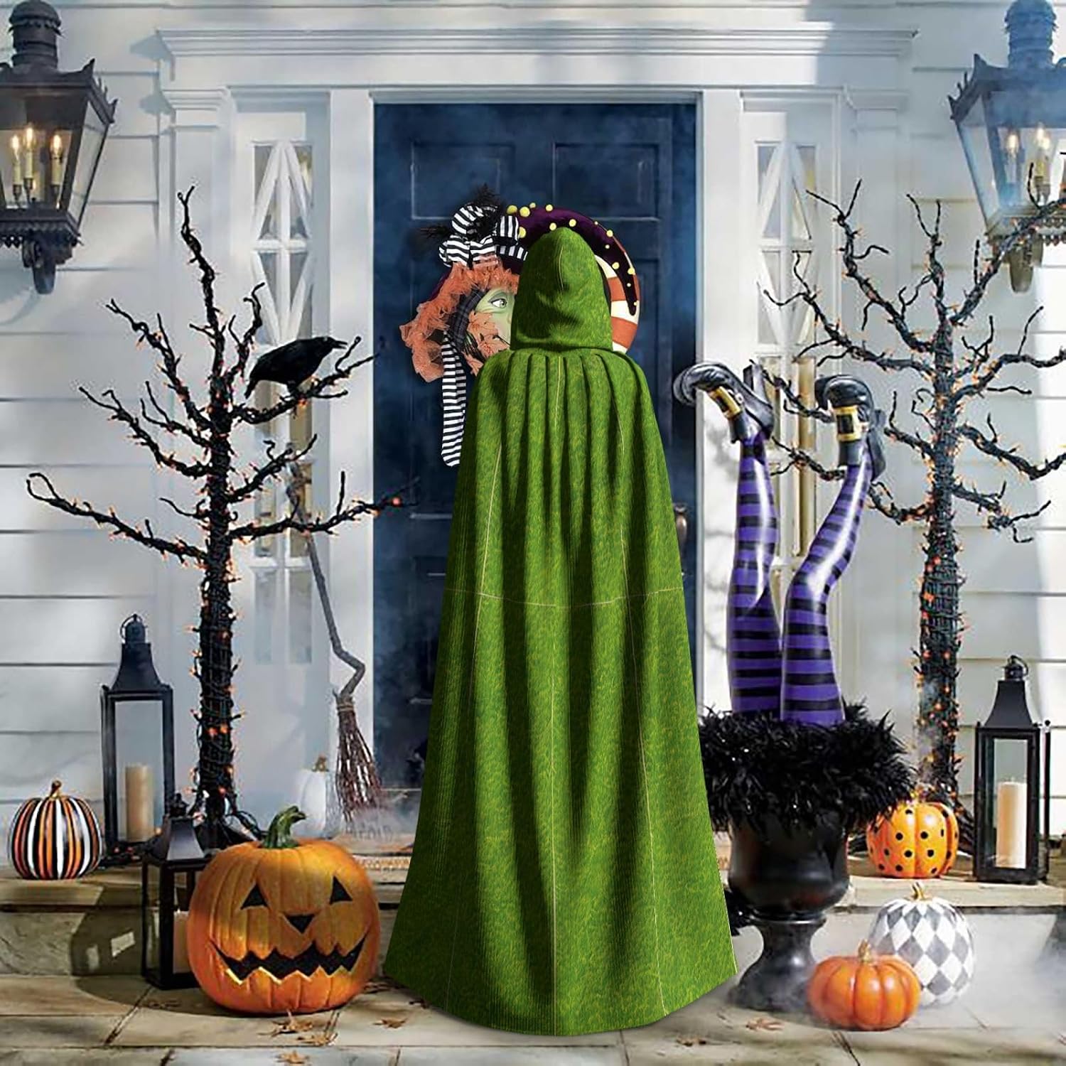 Green Grassland Men Women Halloween Role Play Party Decoration Hooded Poncho