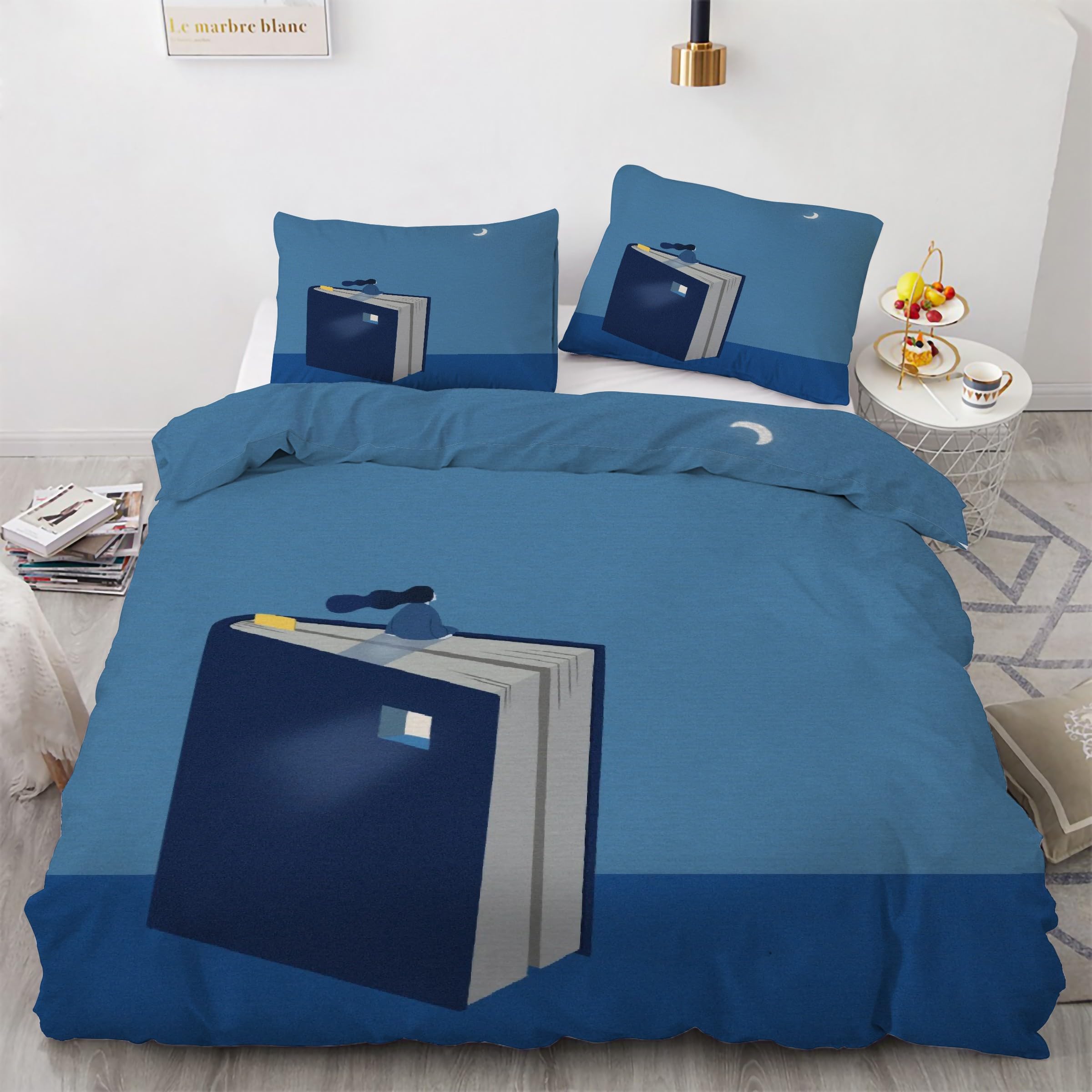 Parure de lit 90x190 ciel étoilé avec housse de couette bleue en microfibre douce et taies