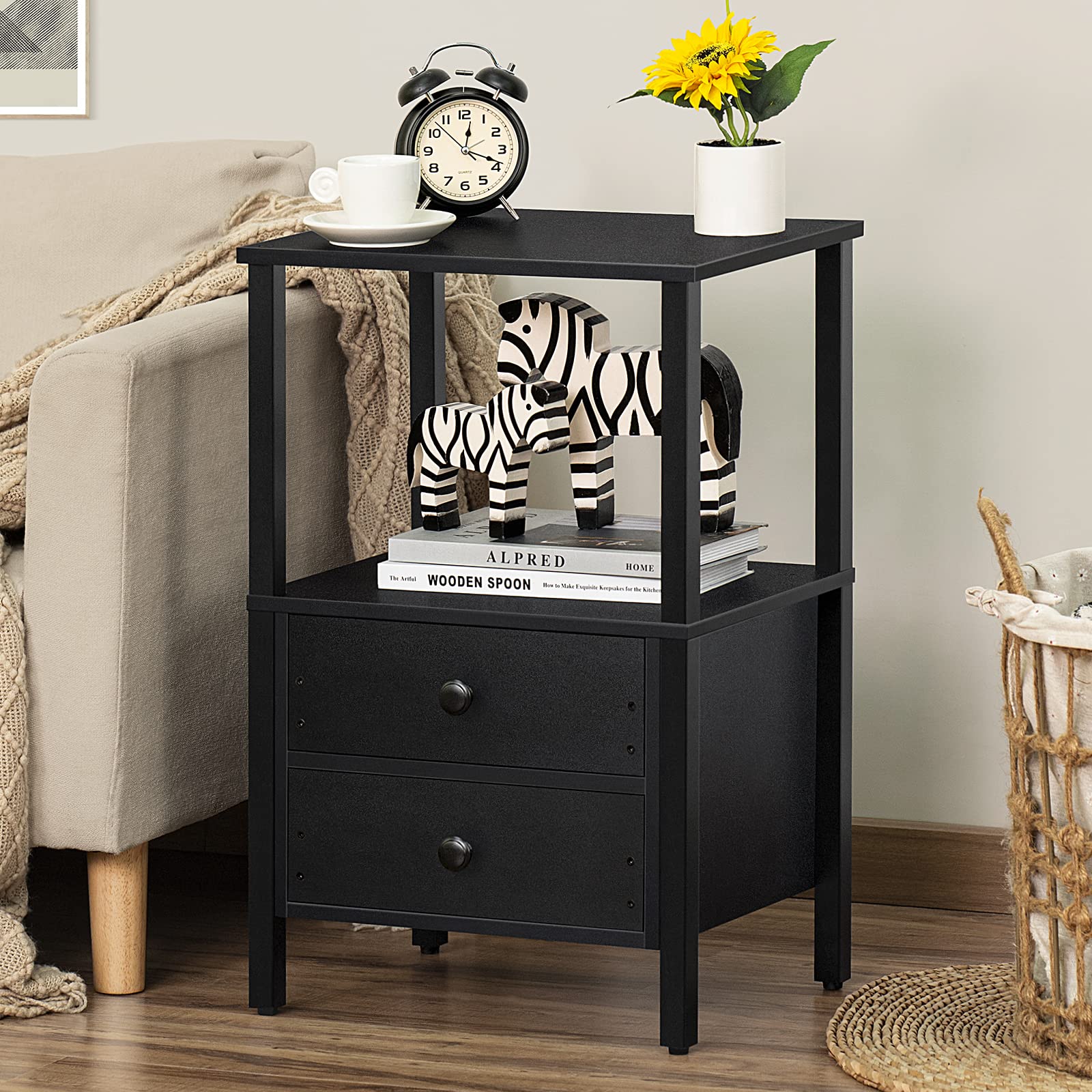 Lerliuo Nightstand, Black Bedside Table, Small Night Stand Classic