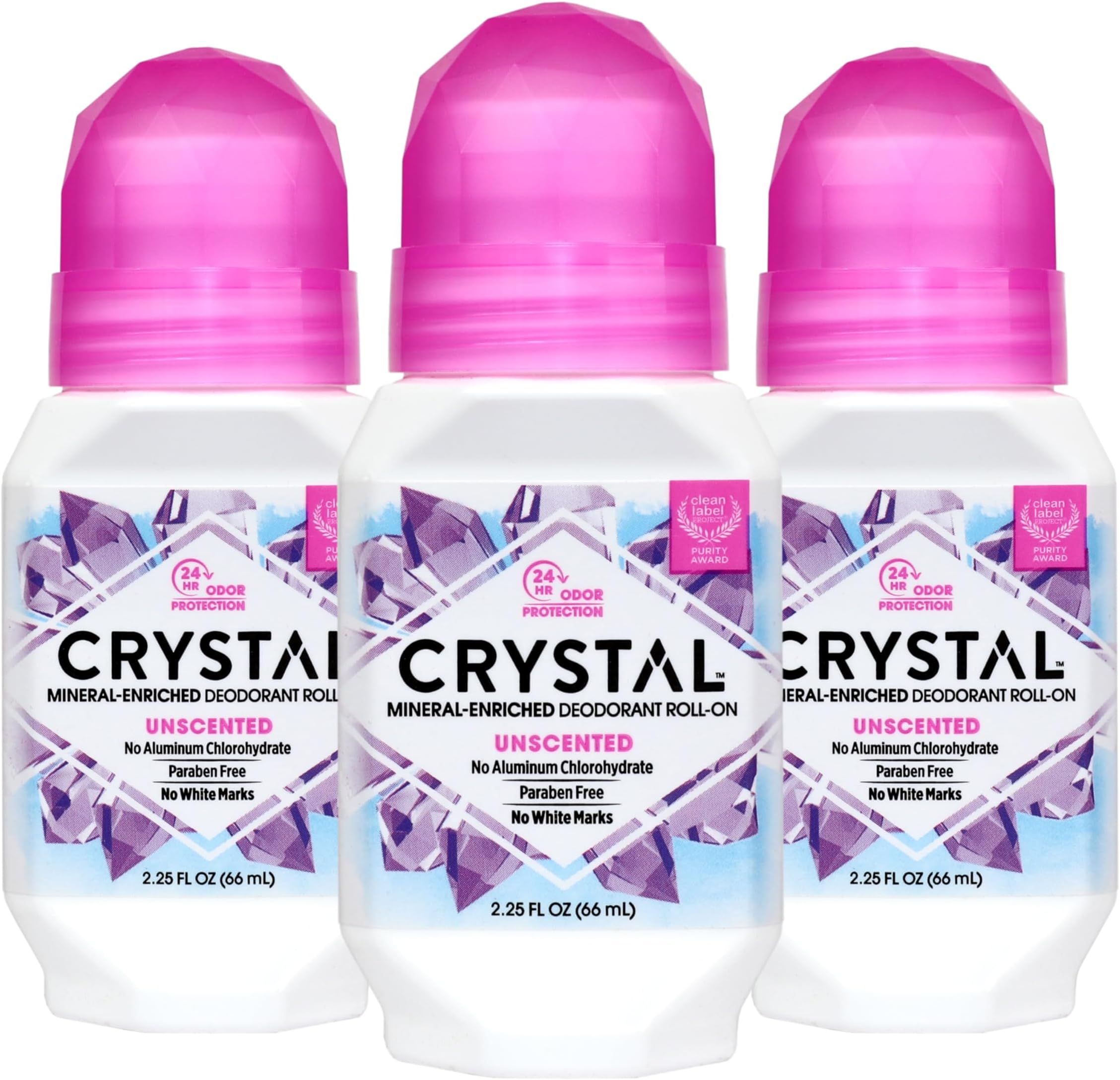 CRYSTAL Deodorant - Mineral Roll on Vegan Deodorant for Women and Men, Unscented - 2.25 fl. oz. (3 Pack) (Packaging May Vary)