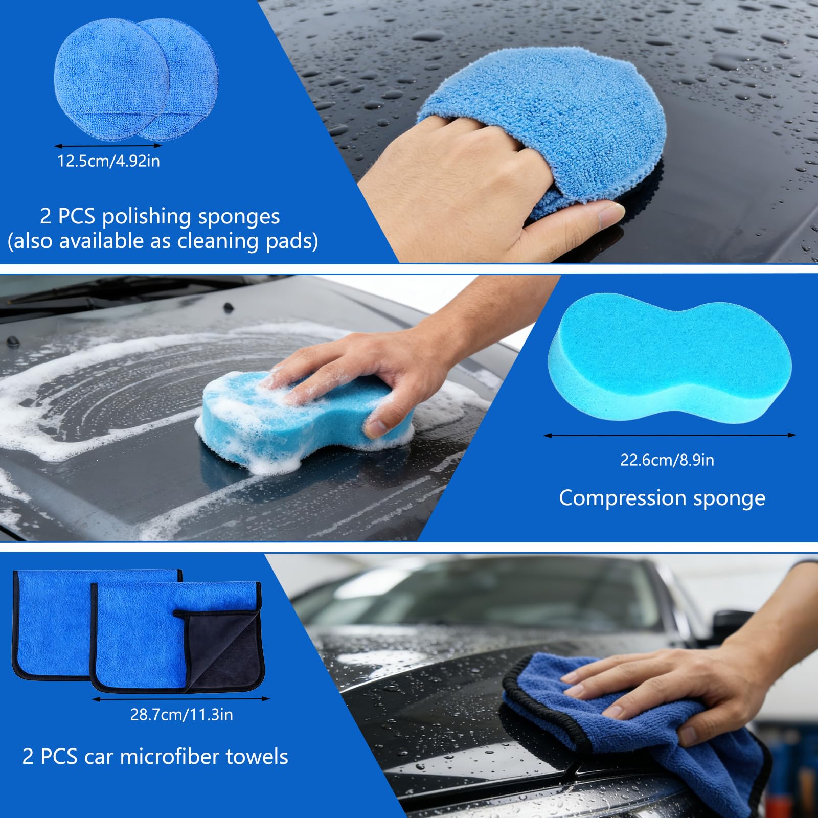 Kit Pulizia Auto, 31Pezzi Kit Lavaggio Auto, Set di Lavaggio Auto per Interni ed Esterni, Kit Detailing Auto con Spazzole, Spugne per Lucidatura, Pratica Borsa per Il Trasporto Inclusa