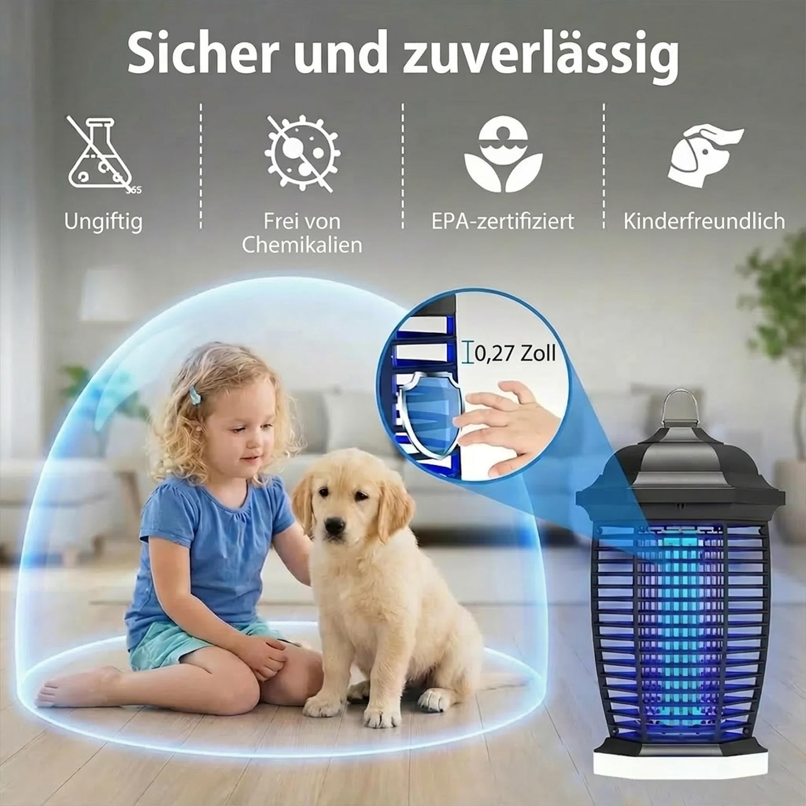 seenlast Insektenvernichter Elektrisch 4000V, 18W UV-Lampe Stark Elektrischer Insektenfalle Mückenlampe,Elektrische Fliegenfalle Mückenfalle Mückenabwehr für Garten Innen und Aussen (1,8M)