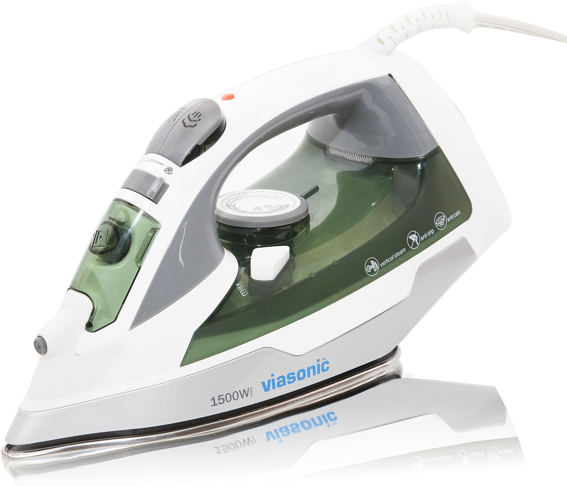 Elite 1500W Steam Iron - Anti-Drip & Self-Cleaning, Anti-Calcium, Vertical Steam - Stainless Steel Soleplate - XL 300ML Tank - Steam, Spray, Dry - ETL Listed by Unity