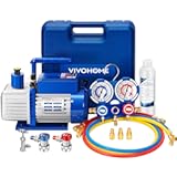 VIVOHOME 110V 1&sol;4 HP 3&period;5 CFM Single Stage Rotary Vane Air Vacuum Pump and R134a AC Manifold Gauge Set Kit for HVAC Air Conditioning Refrigeration Recharging&comma; Blue