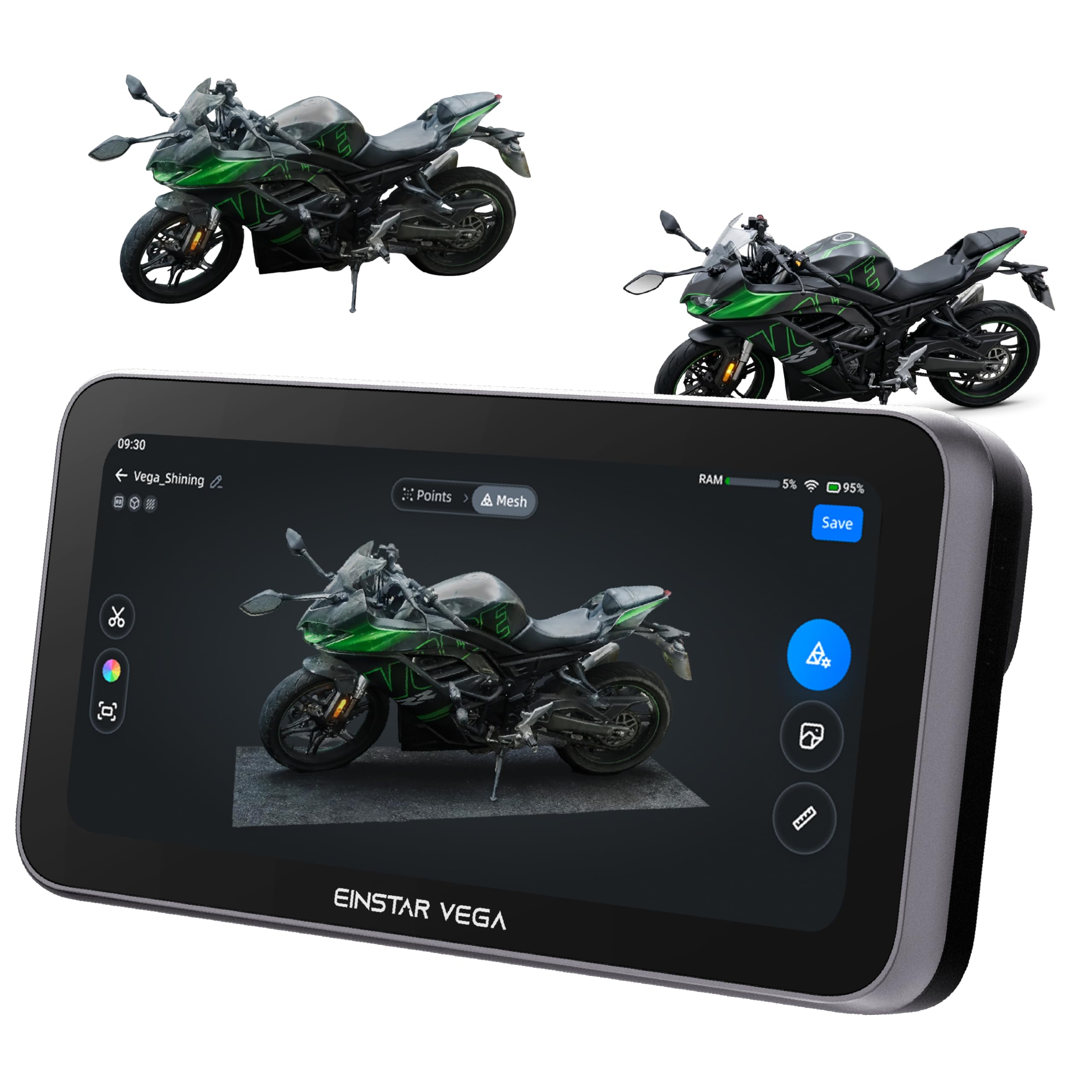 EINSTAR VEGA All-in-One Standalone 3D Scanner, with Dual Technology for Small to Large Objects, 48MP Color Camera, 2K AMOLED Display, Compatible with Win/Mac