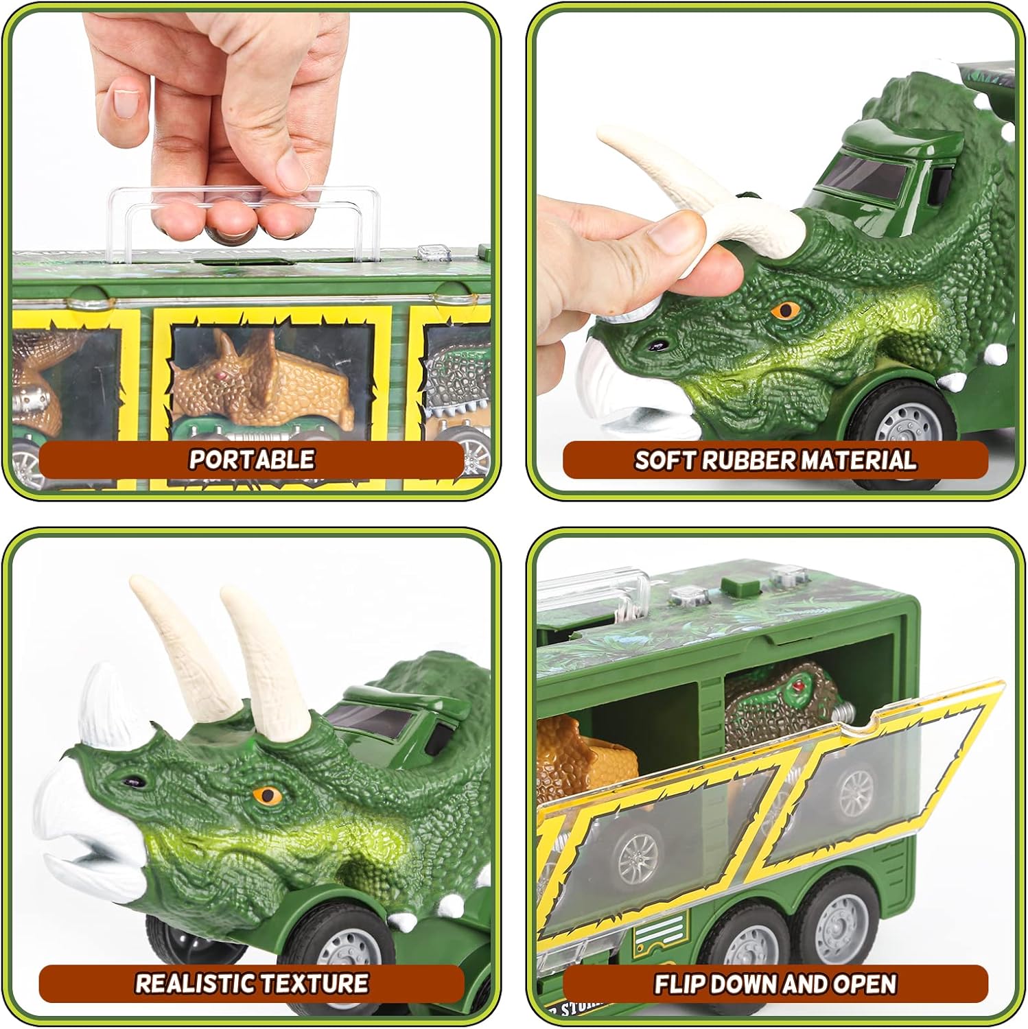 DINORUN Dinosaur Toys for Kids Boys 3 4 5 6 7 Transporter Truck with Light & Sound Pull Back Dinosaur Car Mini Dinosaur Figures for Boys Girls 23PCS - Image 3