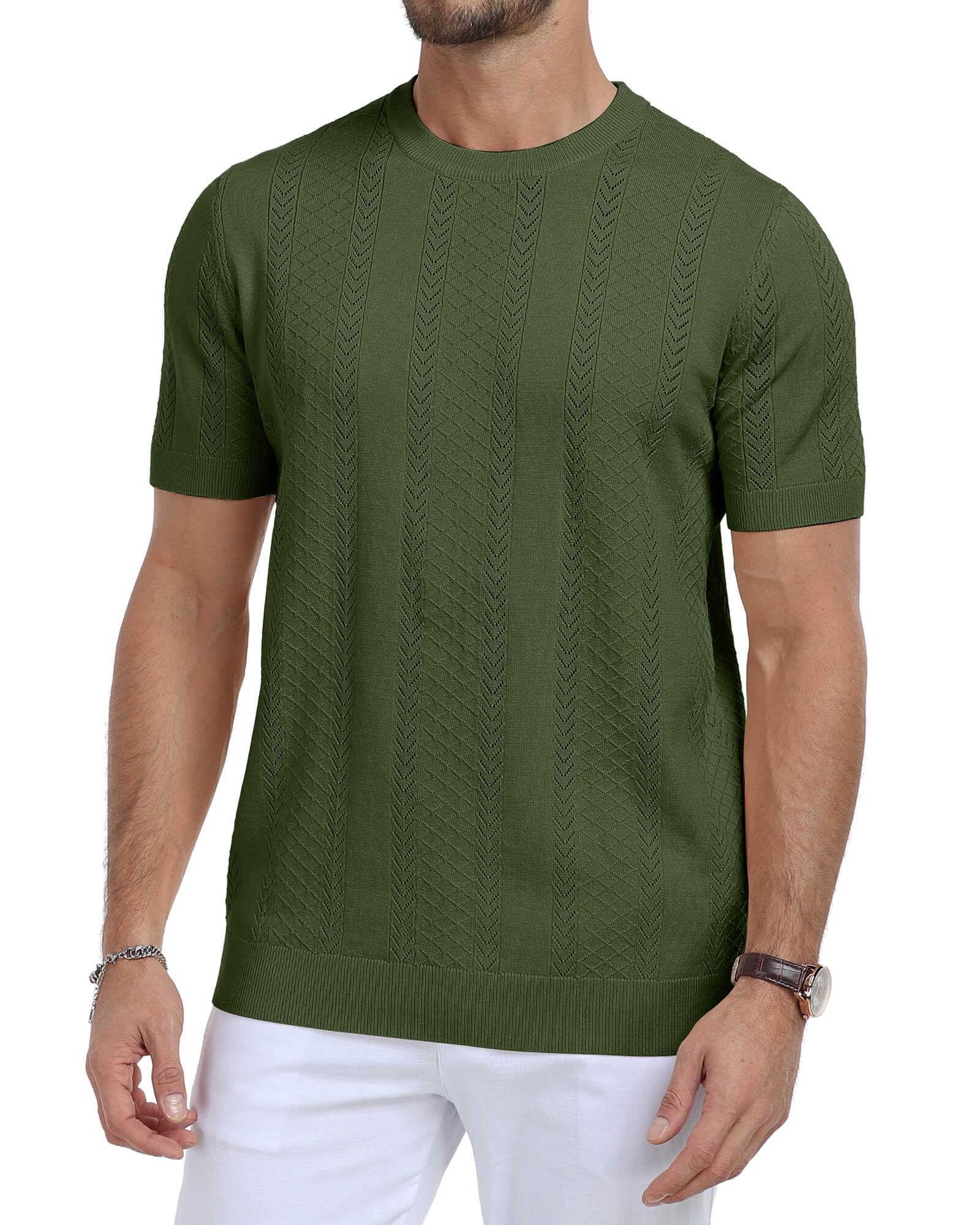 Aiyino Men's Knit T-Shirt Short Sleeve Tee Crewneck Sweater Shirt Casual Pullover Tops