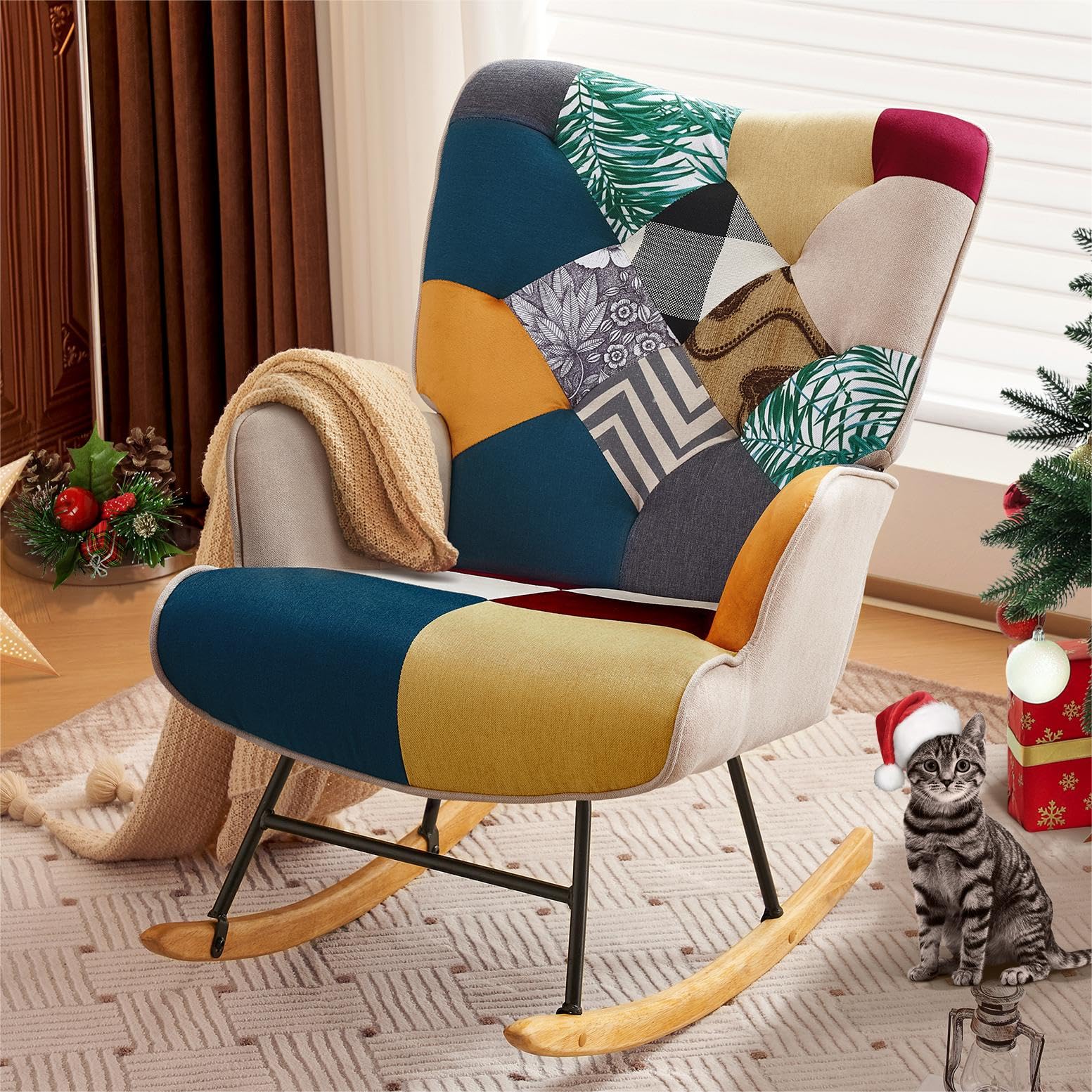 Rocking Chair -Glider Rocking Chair with High Backrest, Comfy Accent ...