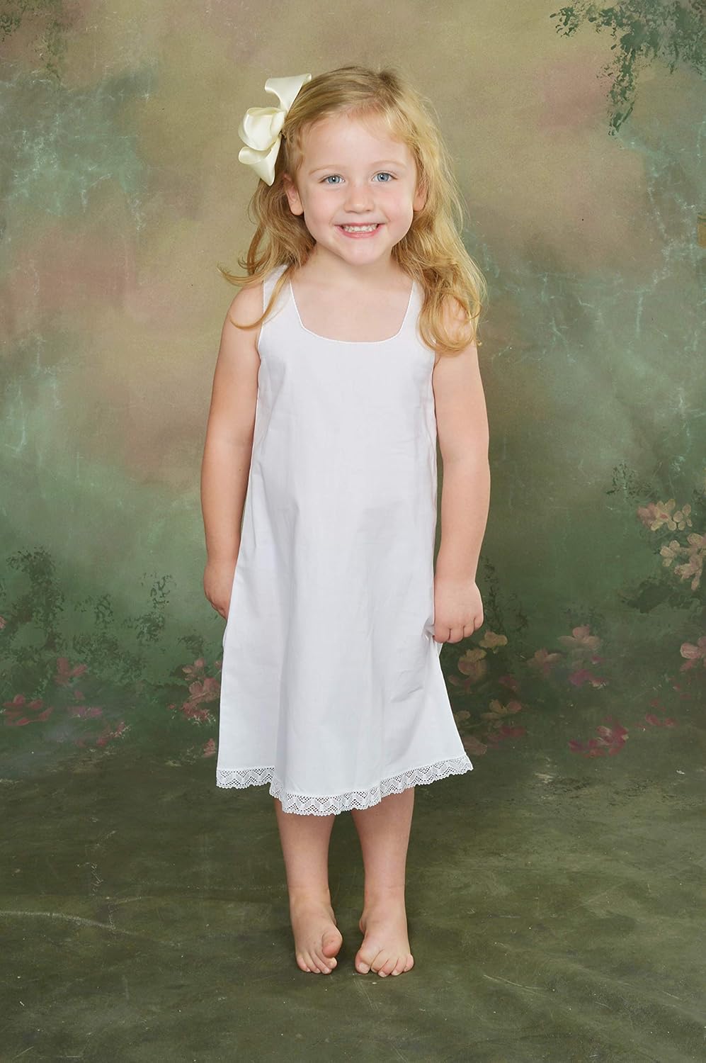 Little Girls White Cotton Slip Sleeveless Lace Trim 100% Cotton No Cling Girls Short Slip