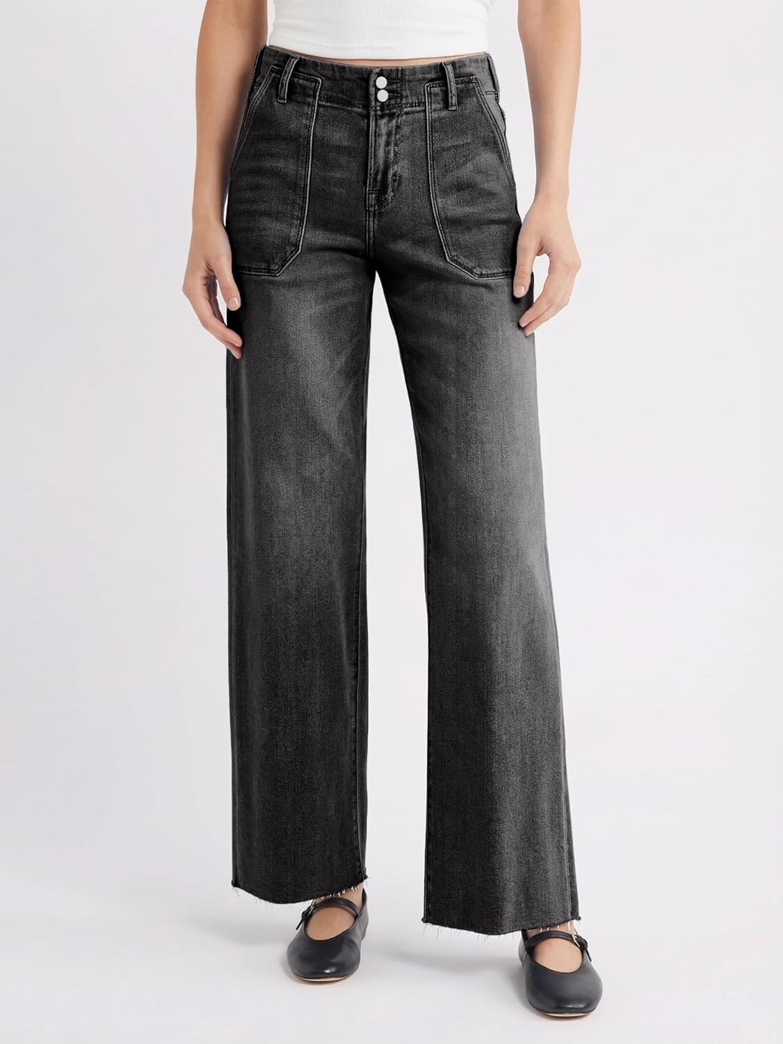 EMMIOL Baggy Jeans Women Straight Leg Mid Rise Cute Trendy Y2K Boyfriend Loose Fit Denim Pants,Black,Large - Image 2