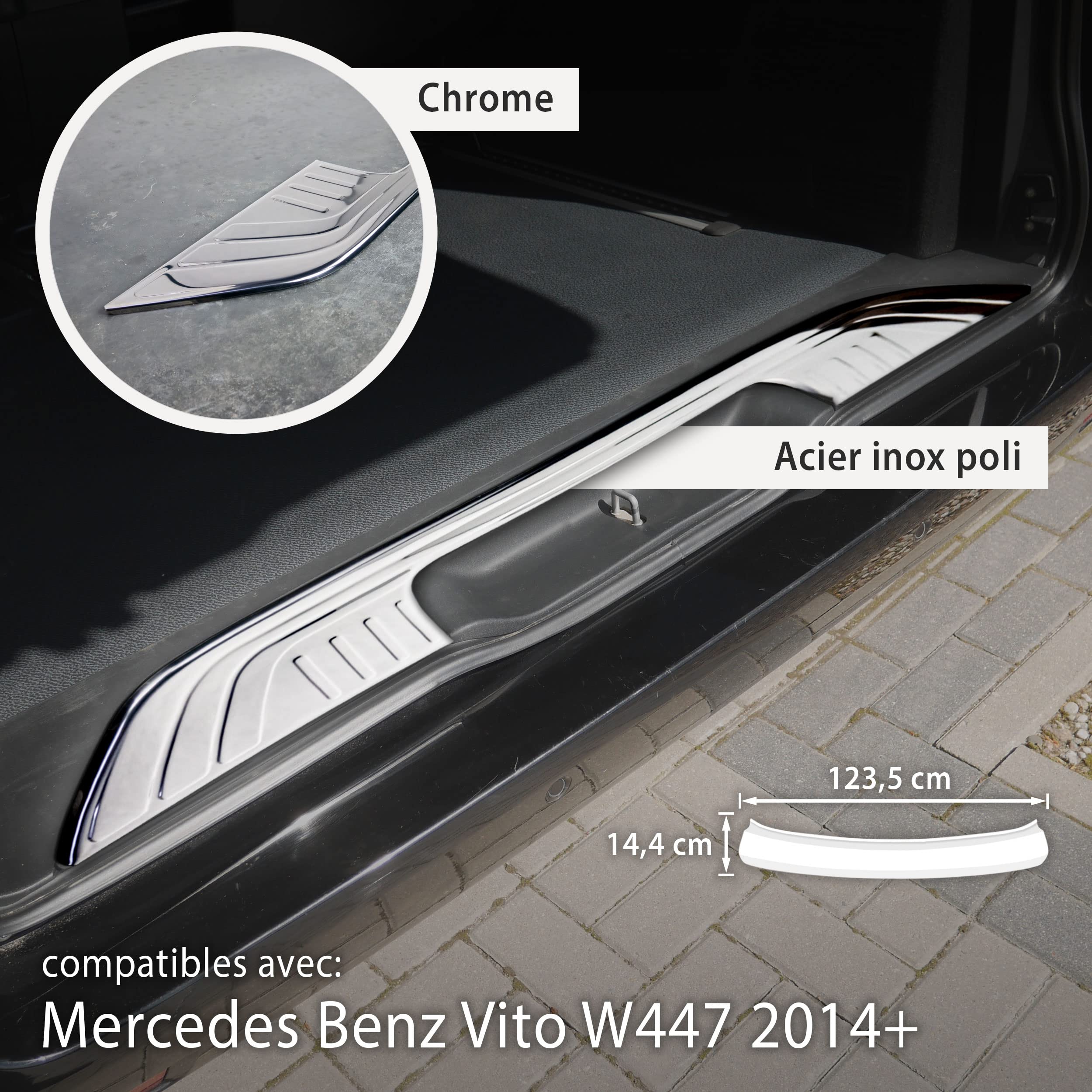 Protection Pare-chocs Arrière Chromemaster Pour Mercedes Vito/V-Class : Inox Brossé, Anti-rayures Protection Pare-chocs Arrière Chromemaster Pour Mercedes Vito/V-Class : Inox Brossé, Anti-rayures