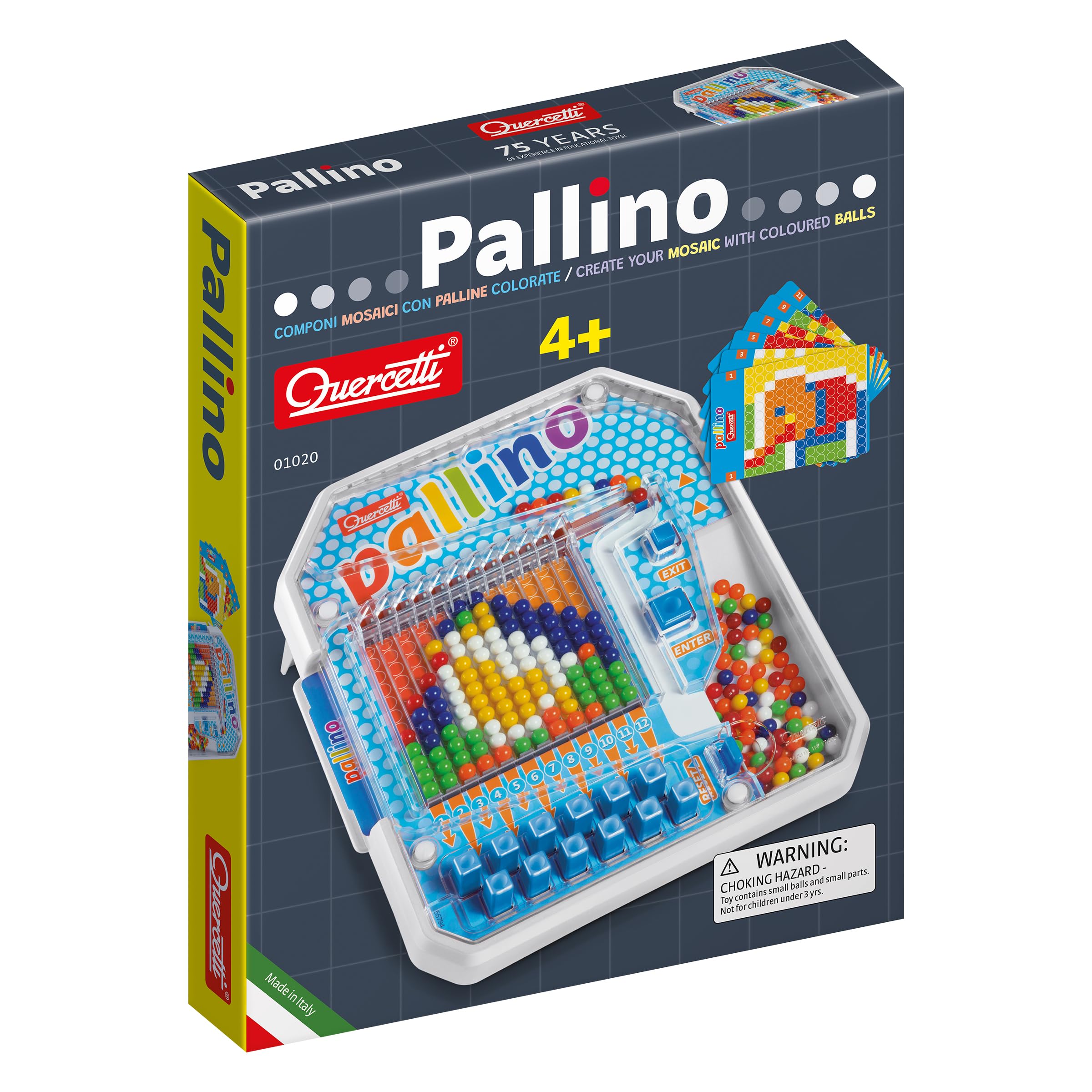 Quercetti Pallino Educational Number Coding Game, STEM Game for Boys and Girls Ages 4+, Mosaic Patterns