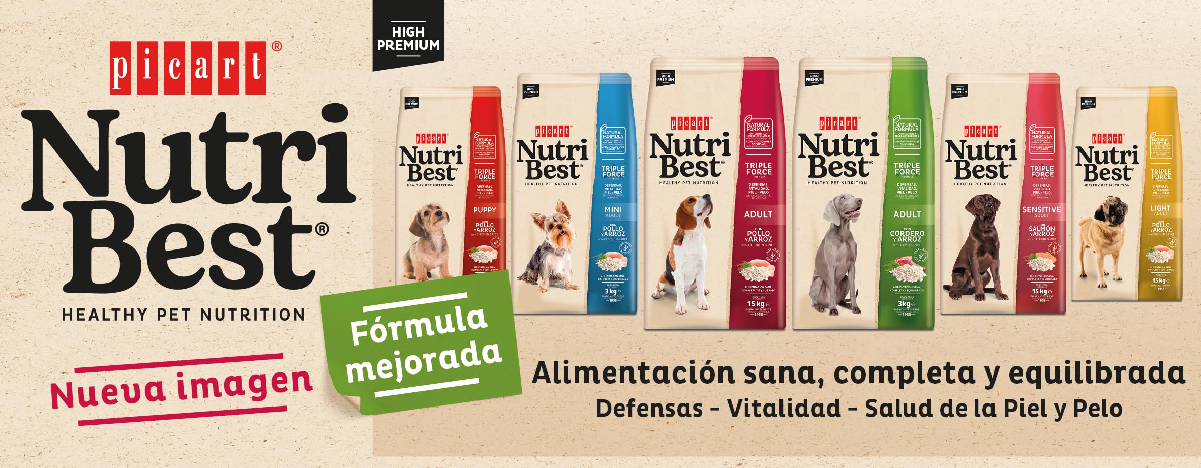 Picart Nutribest Adulto Pollo & Arroz 15 Kg - Comida para Perros - Alimento Completo para Perros Adultos - Pollo y Arroz Natural