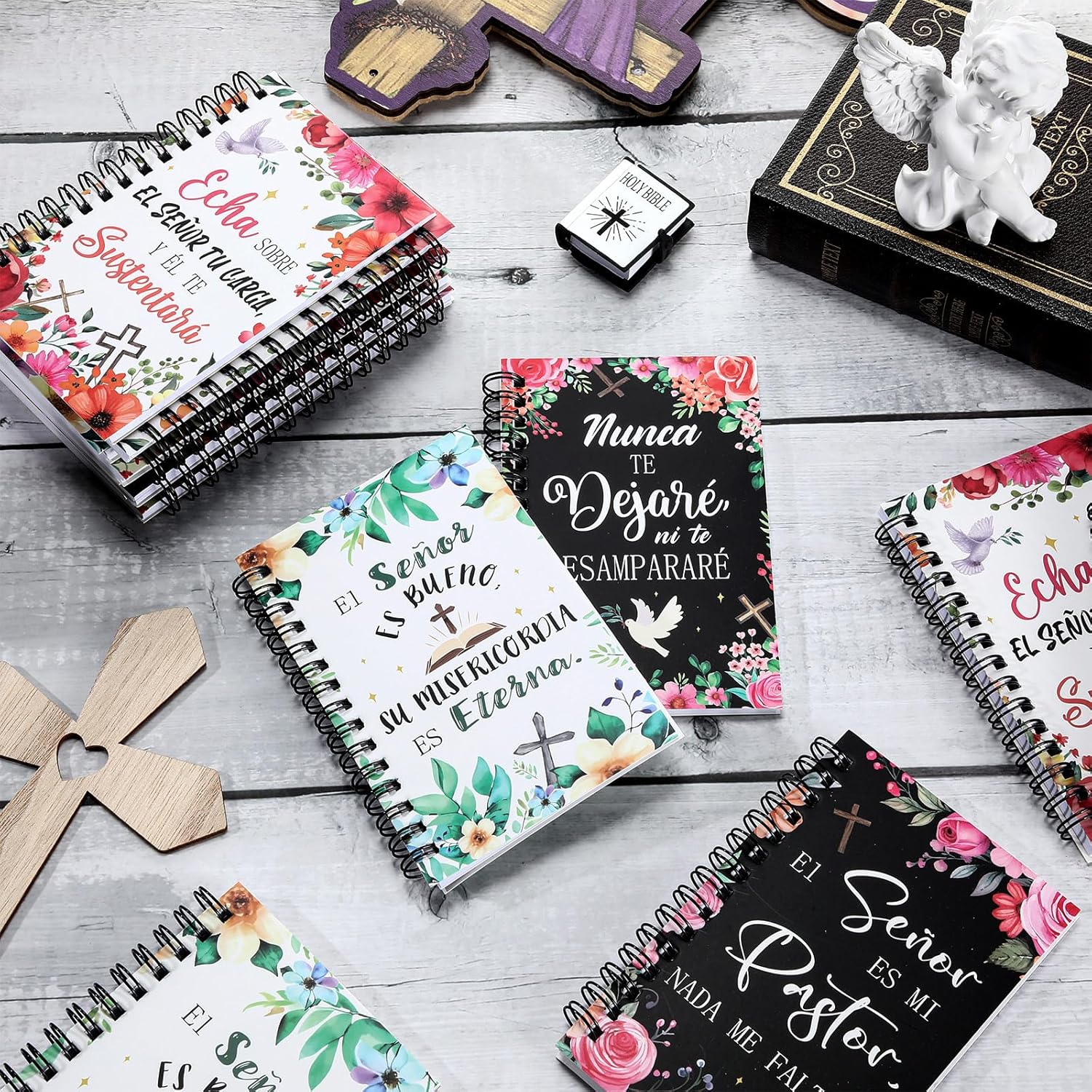 Resurhang 24 Pack Christian Gifts for Women 4x6" Spanish Religious Notebooks with Bible Verses, Floral Cross Journals, Christian Gifts for Christmas Church Sunday School Office