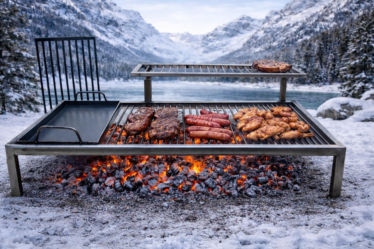 Parrilla argentina de lujo con módulos de hierro extraíbles - Iron Argentina Grill - BBQ Parrilla Asado Sor pampa grill - Cod 16 (71.1 x 50.8 cm)