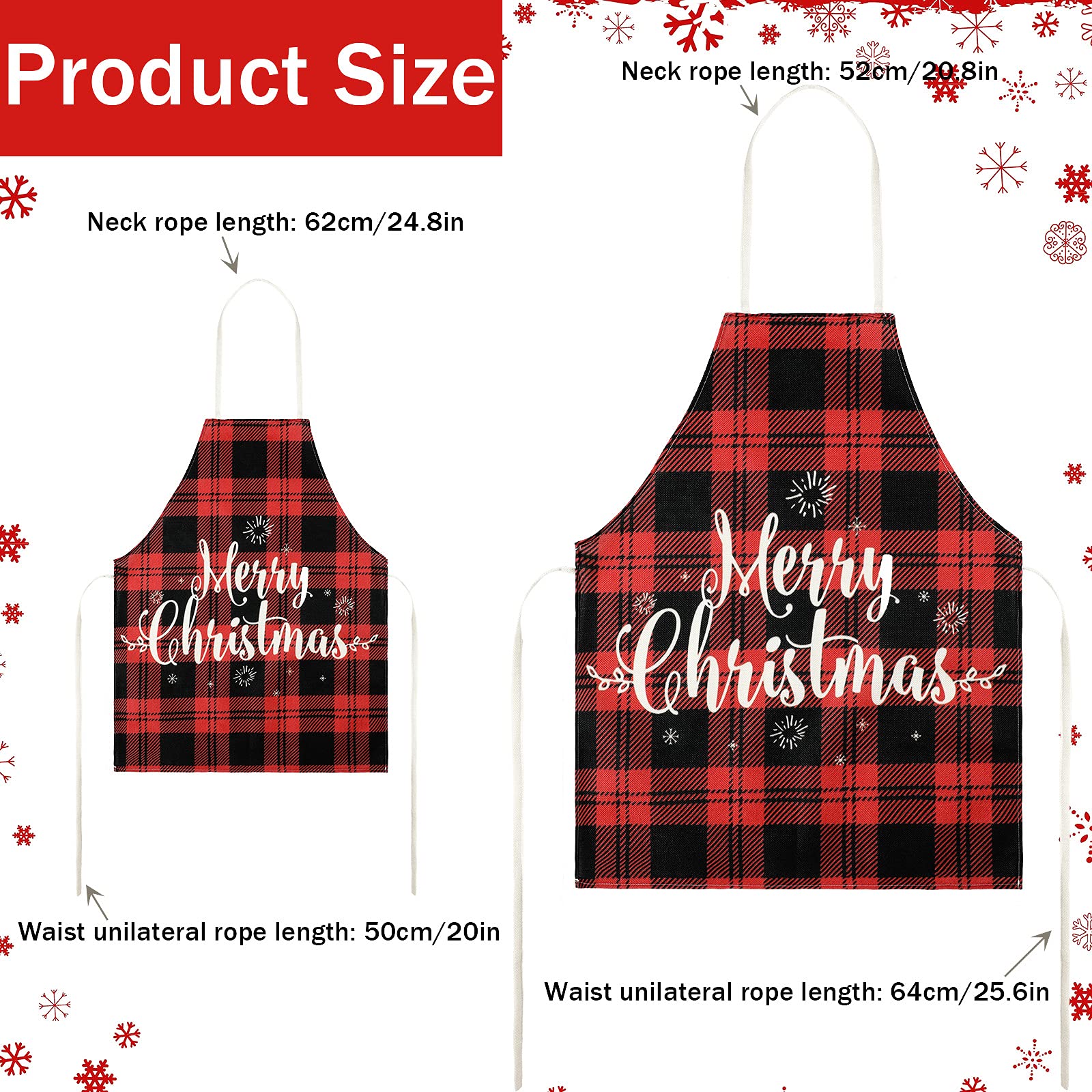 Zhanmai 2 Pieces Matching Christmas Apron Kitchen Kid Apron Adjustable Mommy and Me Red Black Buffalo Check Plaid Merry Christmas Decoration Gifts Set for Cooking Baking Painting Crafting Gardening