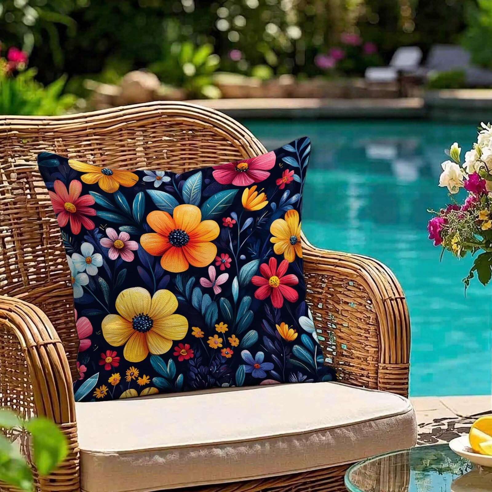 Housse coussin de balcon imperméable et décorative bleu jaune 80x80