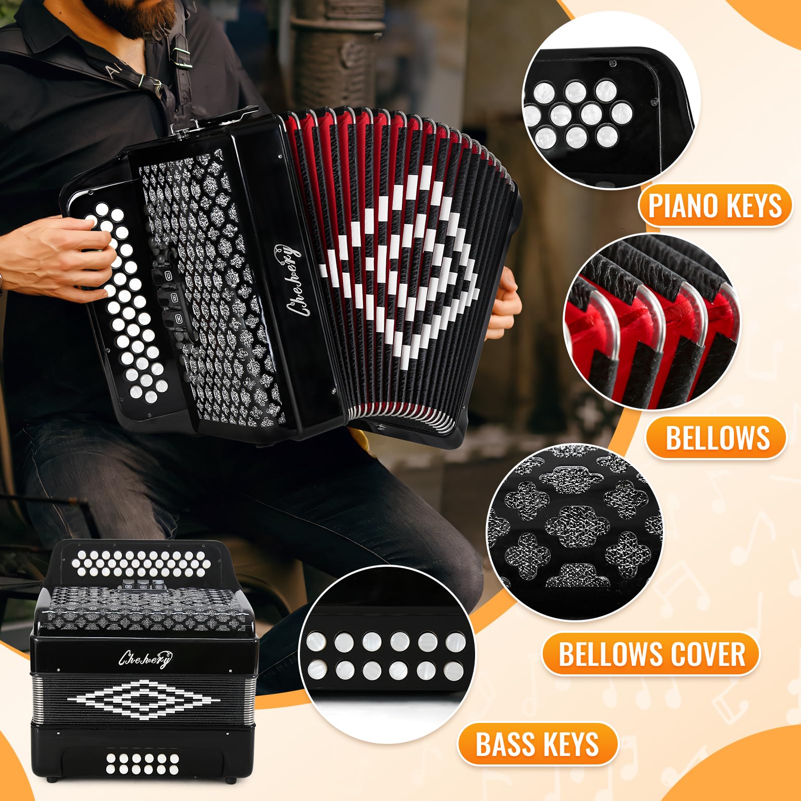 Amazon.com: 34 Key 12 Bass Accordion, F/B/E Tone Diatonic