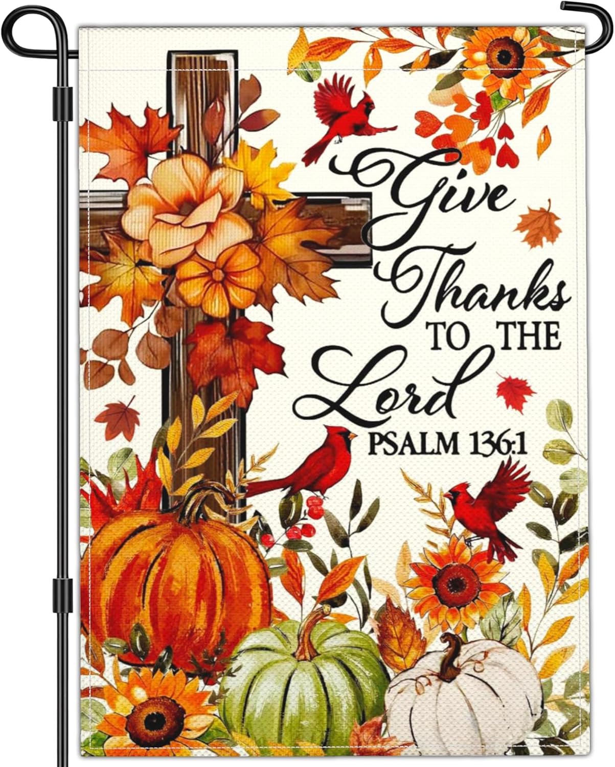 Fall Thanksgiving Yard Garden Flags for Outside 12×18 Inch Double Sided 3Ply Polyester Autumn Give Thanks Fall Thanksgiving Pumpkin Garden Flag Outdoor House Decorations
