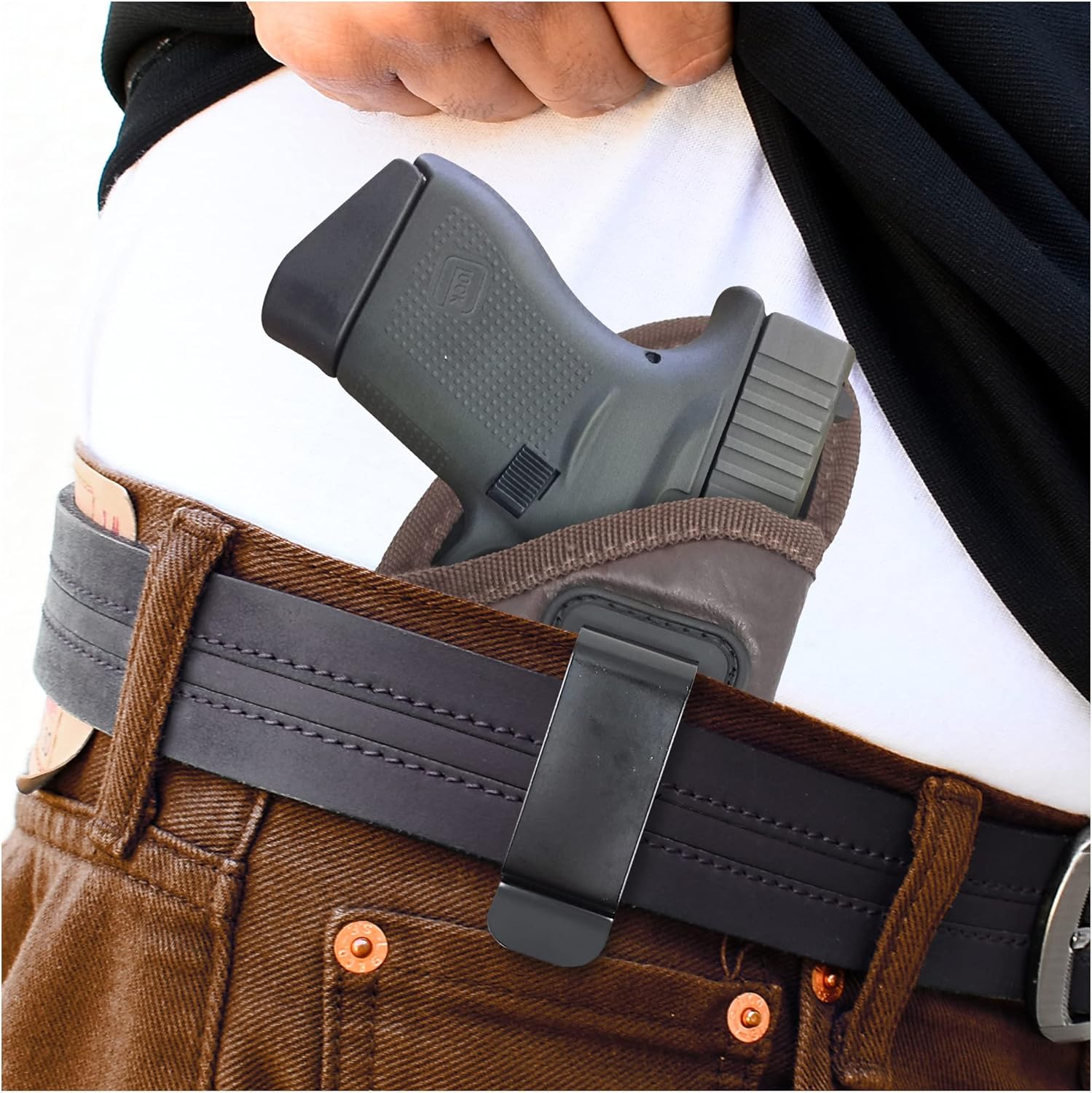 Brown Inside Waistband Gun Holster for Men/Women for Glock, Taurus 380 (Right). Eco Leather Concealed Handgun Holster 9mm. Pistol Holsters by Houston Gun Holsters