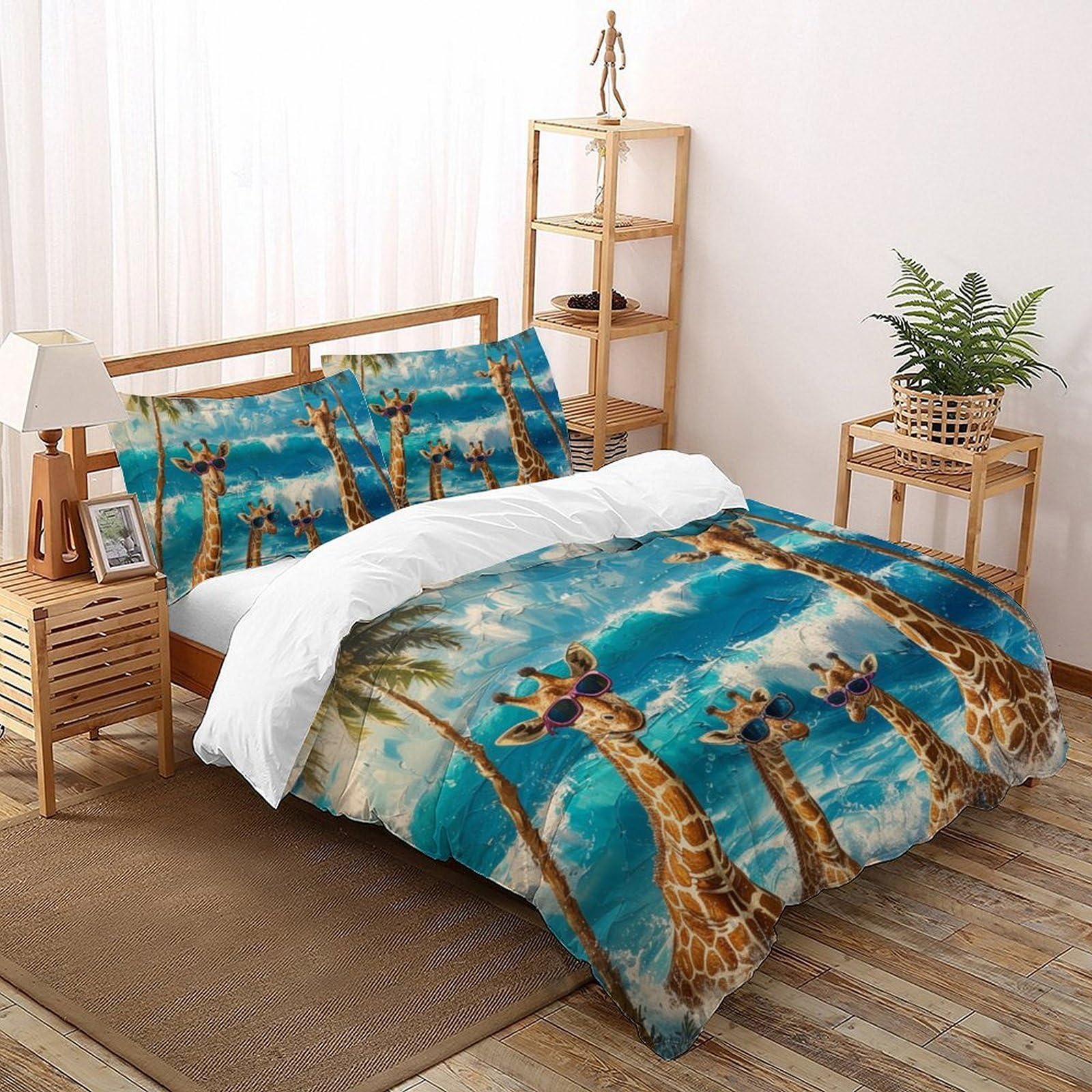 Spiaggia Giraffede Ropa De Cama 3D Niños 3 Piezas Microfibra 2 Funda De Almohada CremalleraSuper King（260x220cm）